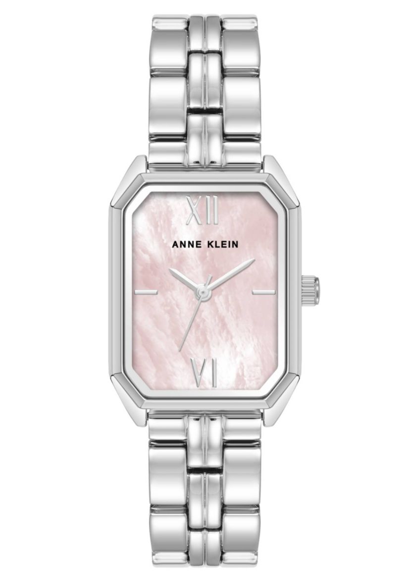 Anne Klein Womens Quartz Pink and Silver-Tone Octagonal Metal Alloy Bracelet Watch, 24mm