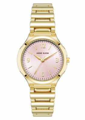 Anne Klein Women's Quartz Cultivated Gold-Tone Metal Alloy and Pink Dial Watch, 30mm
