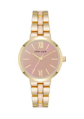 Anne Klein Women's Pink Enamel and Gold Tone Alloy Metal Bracelet Watch