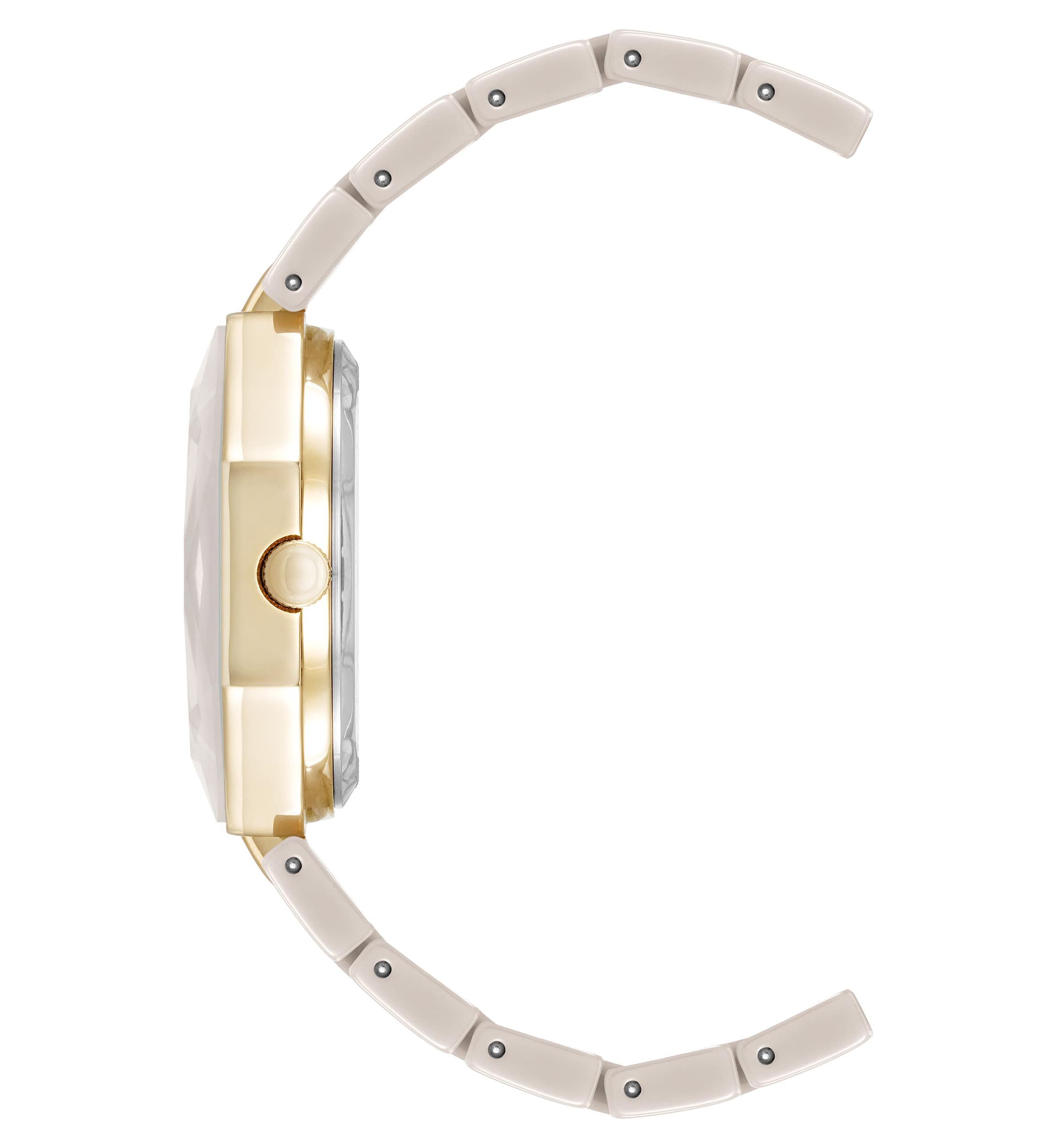 Anne Klein Womens Octagonal Tan Ceramic Diamond Dial Bracelet Watch, 32mm