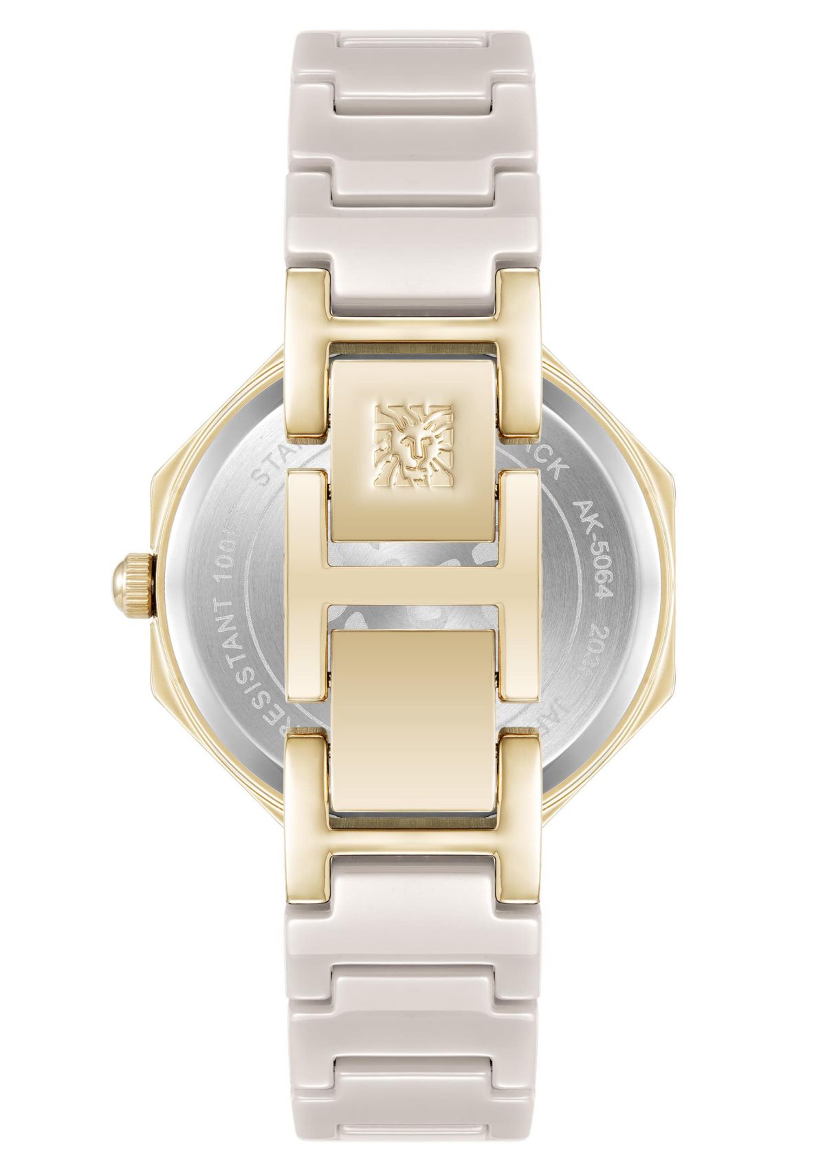 Anne Klein Womens Octagonal Tan Ceramic Diamond Dial Bracelet Watch, 32mm