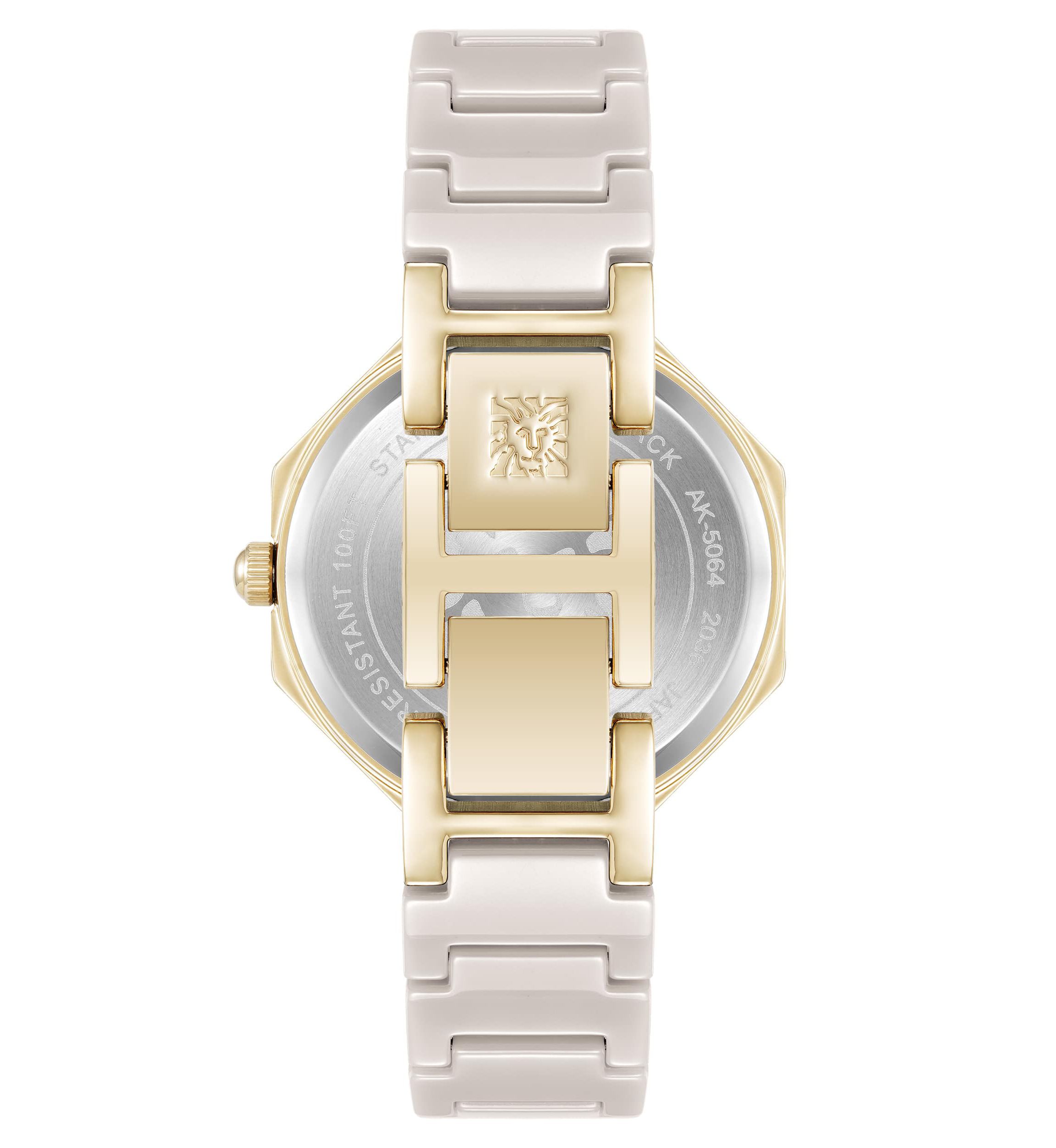 Anne Klein Womens Octagonal Tan Ceramic Diamond Dial Bracelet Watch, 32mm
