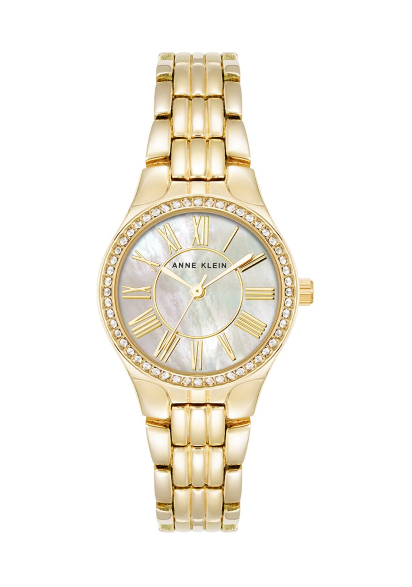 Anne Klein Round Crystal Accented Bezel Gold Tone Watch | Belk display picture 1
