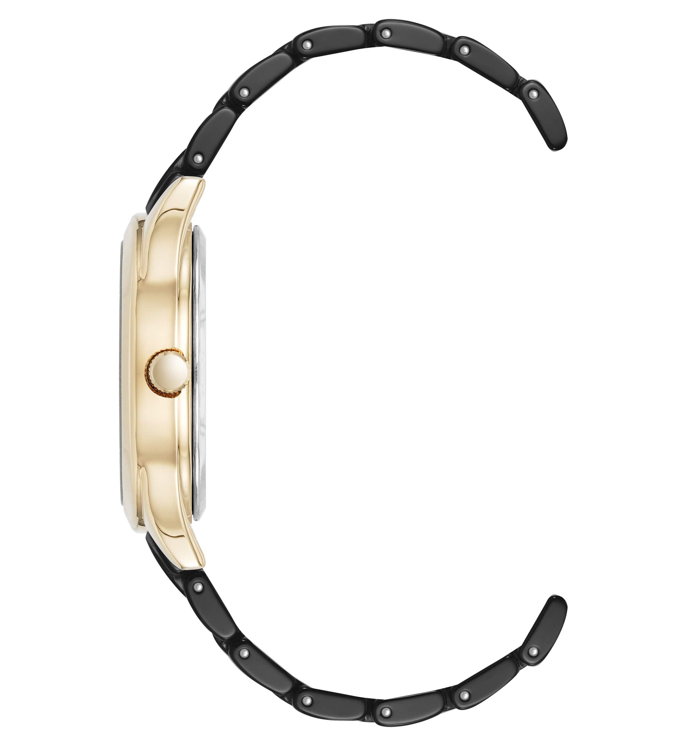 Anne Klein Womens Quartz Black Ceramic Oval Diamond Dial Watch, 27mm