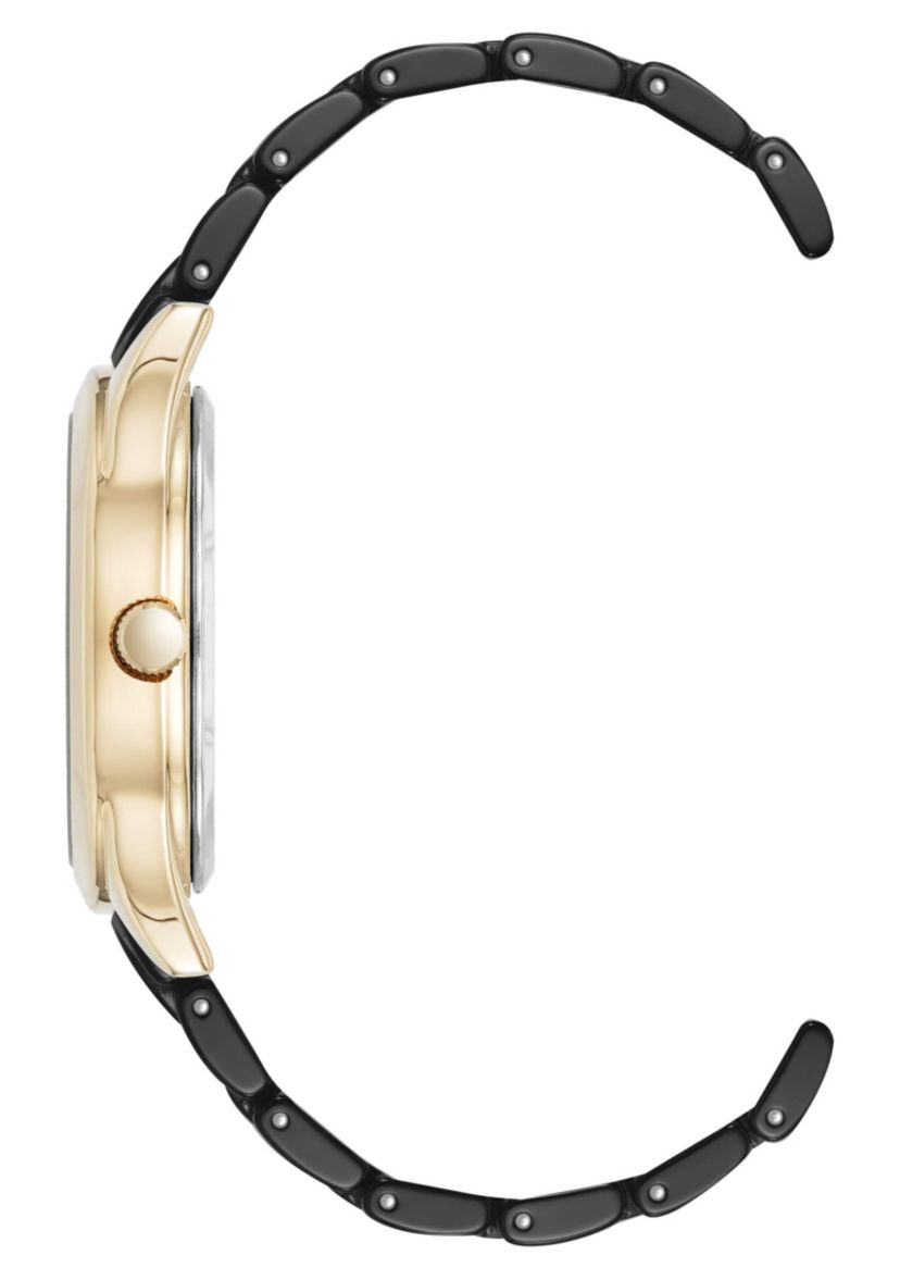 Anne Klein Womens Quartz Black Ceramic Oval Diamond Dial Watch, 27mm