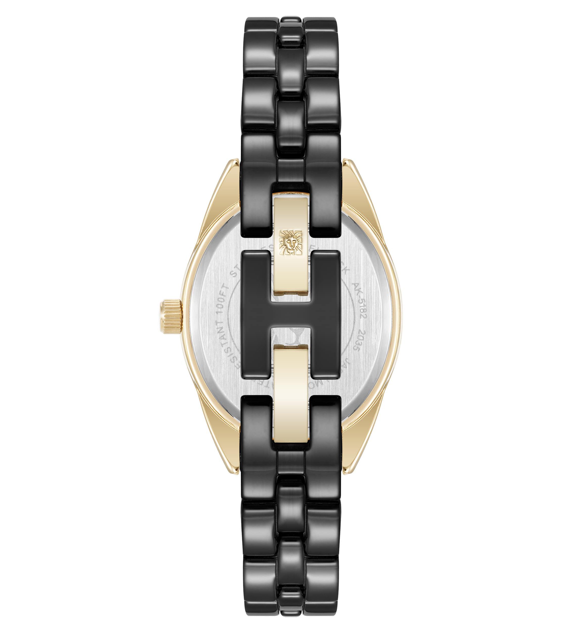Anne Klein Womens Quartz Black Ceramic Oval Diamond Dial Watch, 27mm