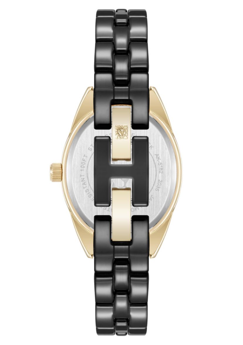 Anne Klein Womens Quartz Black Ceramic Oval Diamond Dial Watch, 27mm