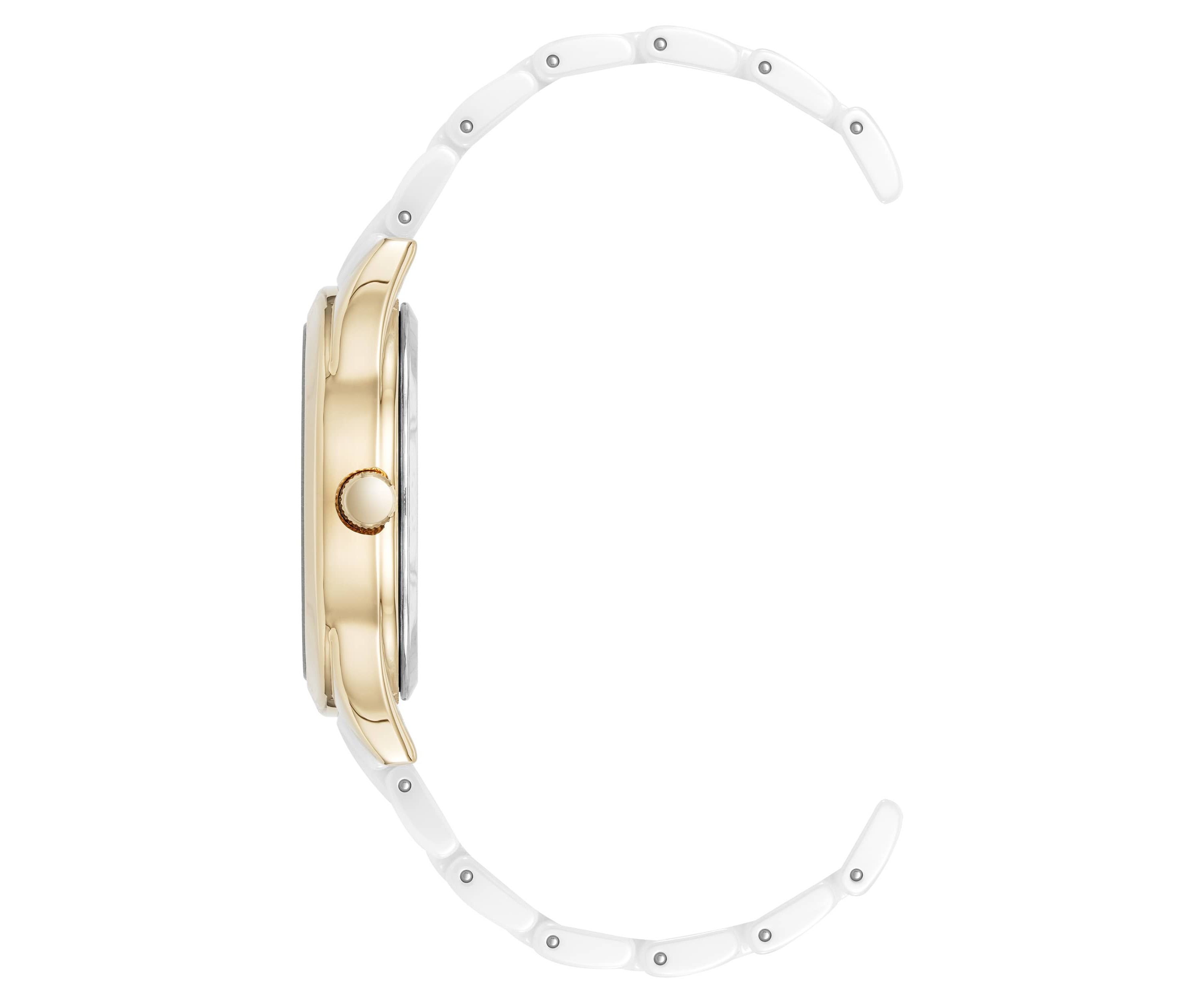 Anne Klein Womens Quartz White Ceramic Oval Diamond Dial Watch, 27mm