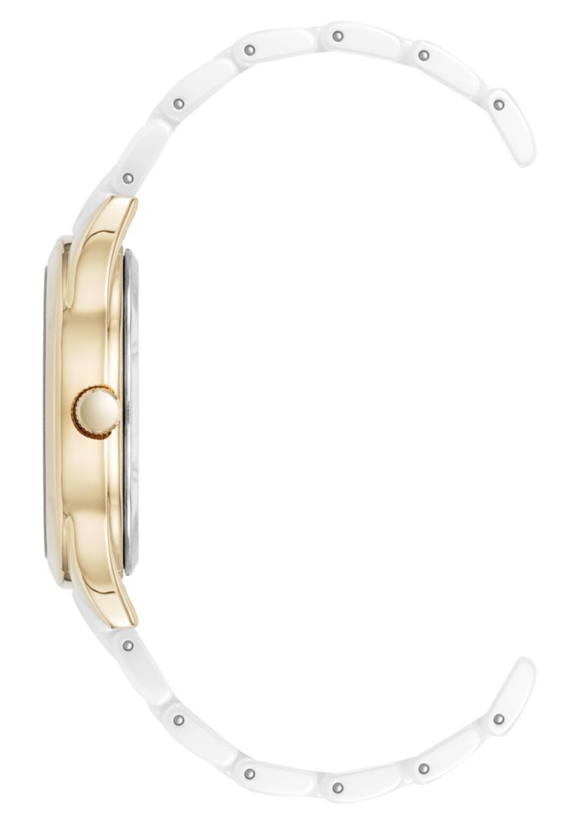 Anne Klein Womens Quartz White Ceramic Oval Diamond Dial Watch, 27mm