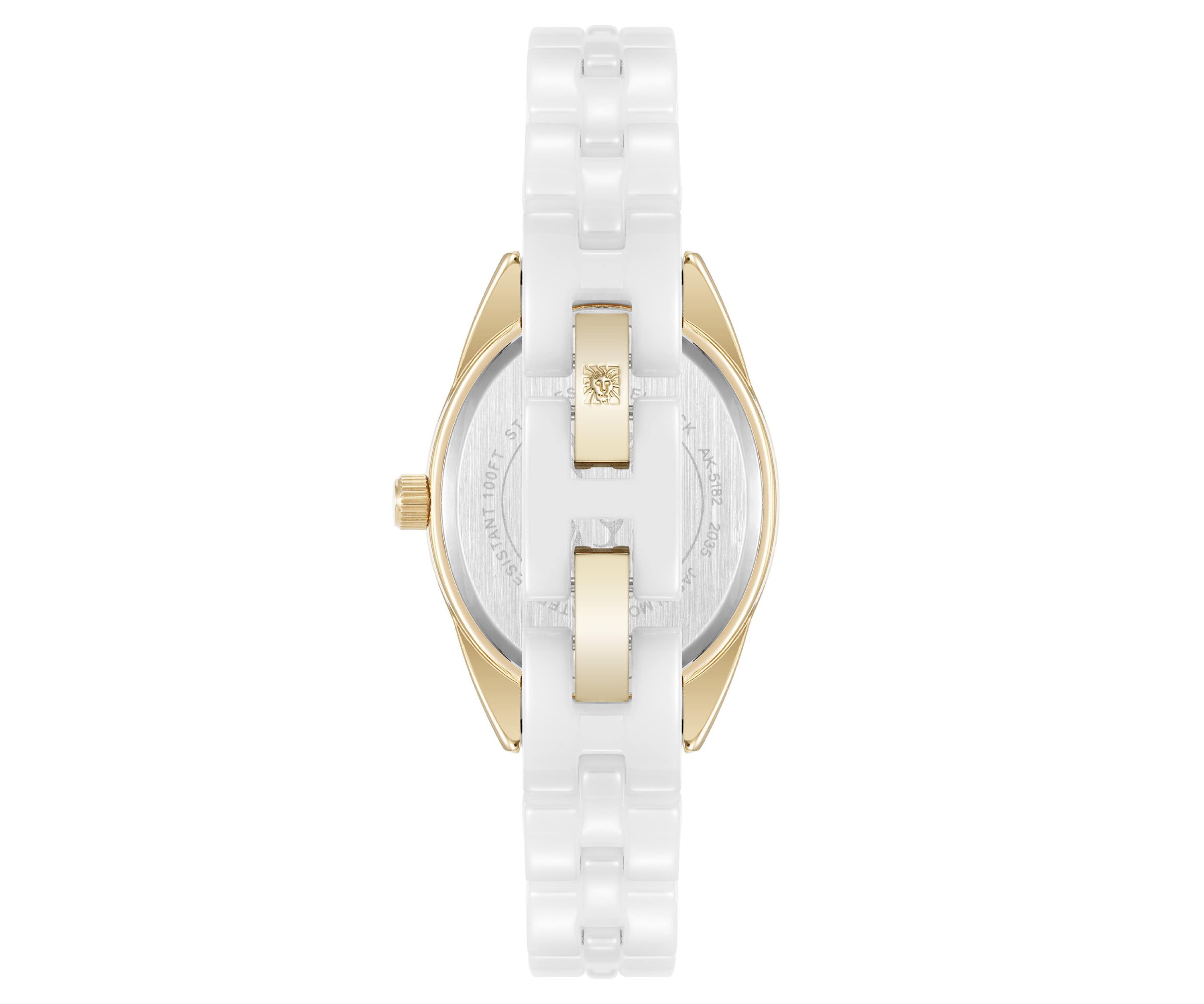 Anne Klein Womens Quartz White Ceramic Oval Diamond Dial Watch, 27mm