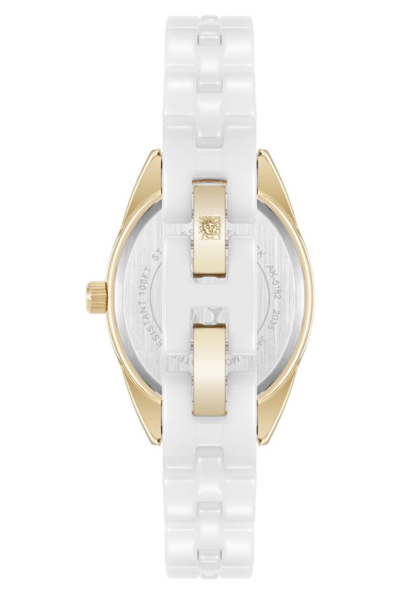 Anne Klein Womens Quartz White Ceramic Oval Diamond Dial Watch, 27mm