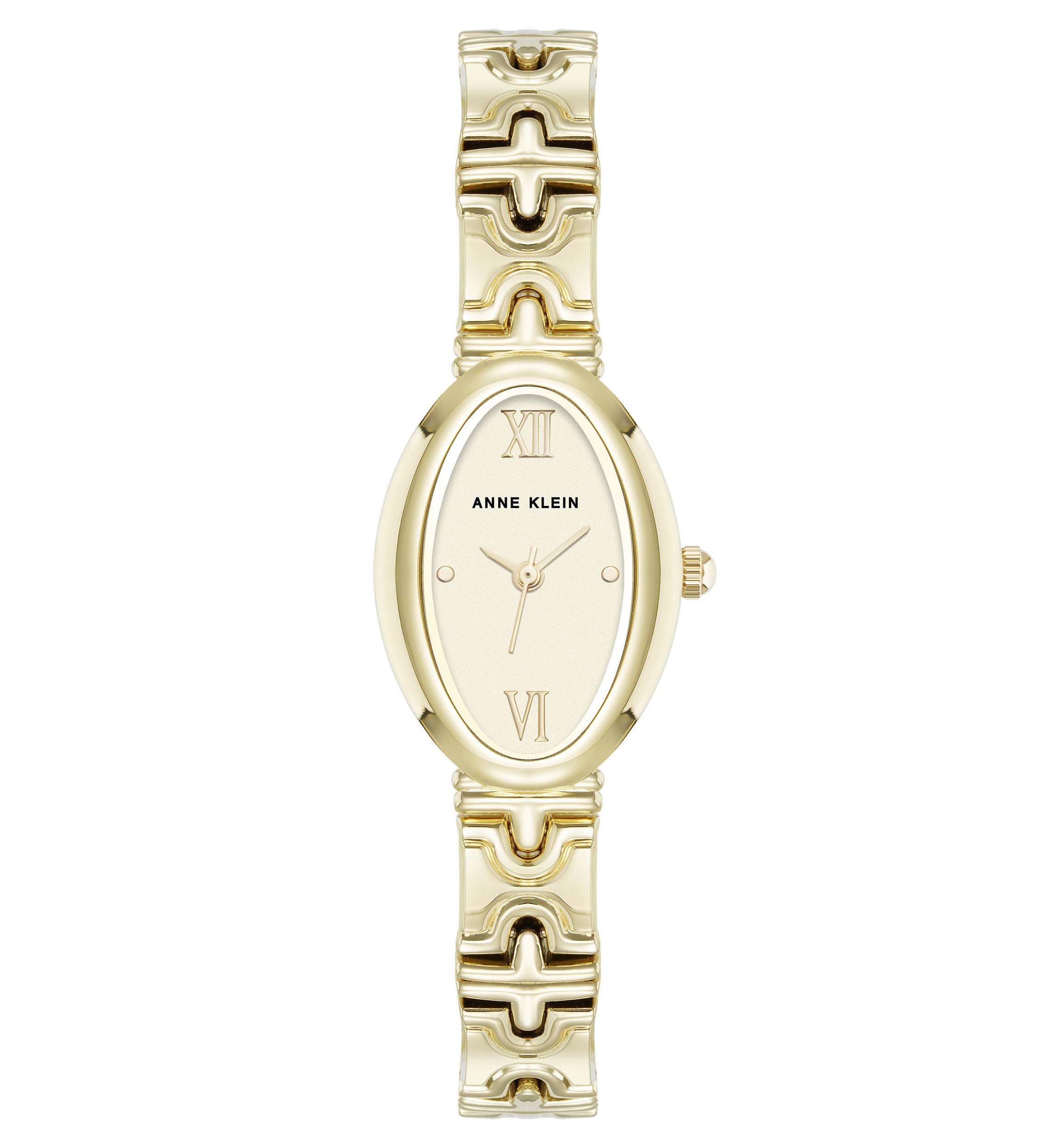 Anne Klein Womens Enduring Oval Gold-Tone Metal Alloy Bracelet Watch, 20mm