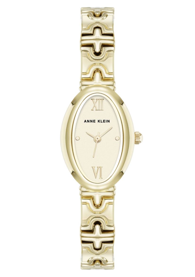 Anne Klein Womens Enduring Oval Gold-Tone Metal Alloy Bracelet Watch, 20mm