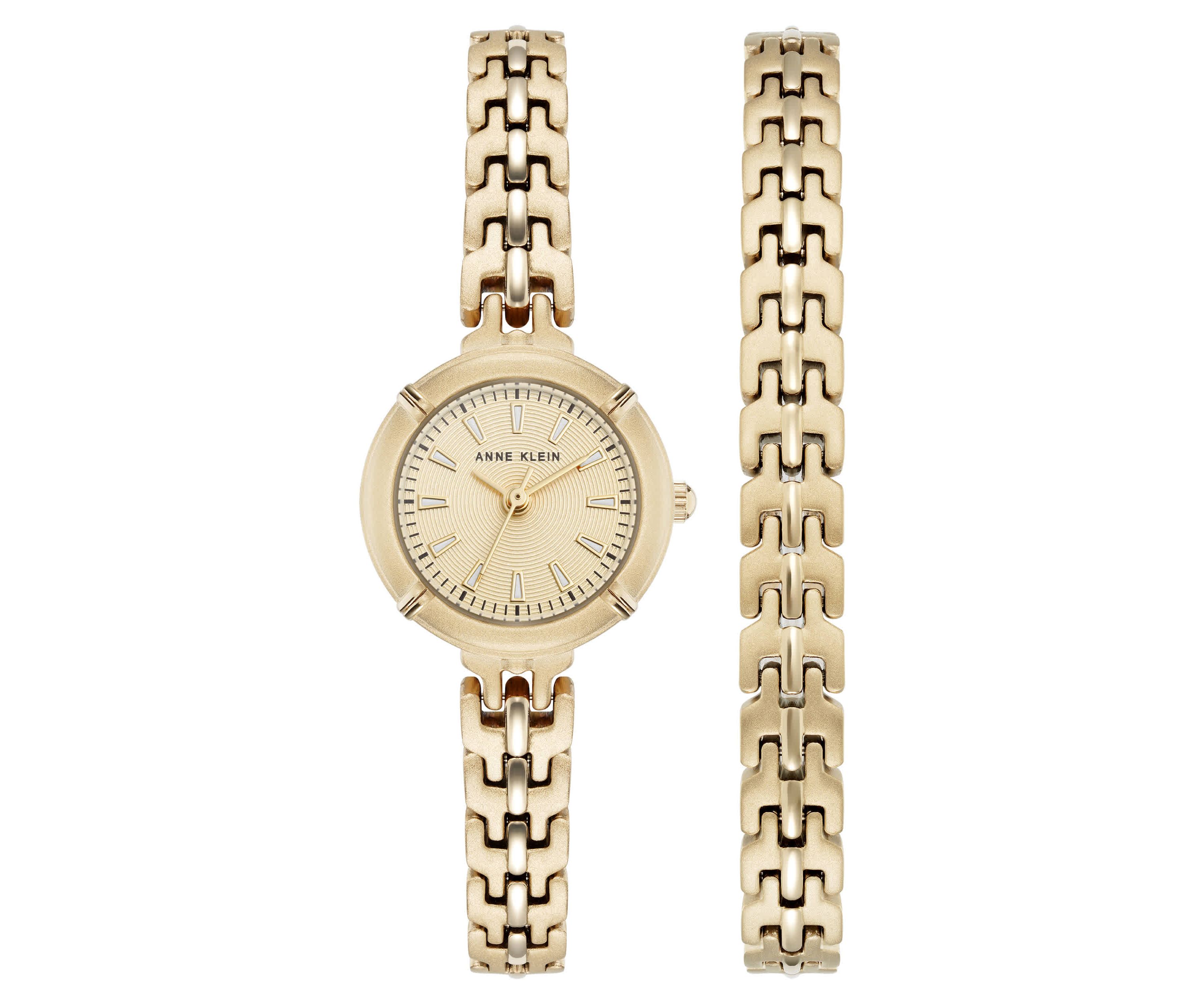 Anne Klein Womens Modern Easy To Read Dial Gold-Tone Metal Alloy Bracelet Watch Set, 22mm