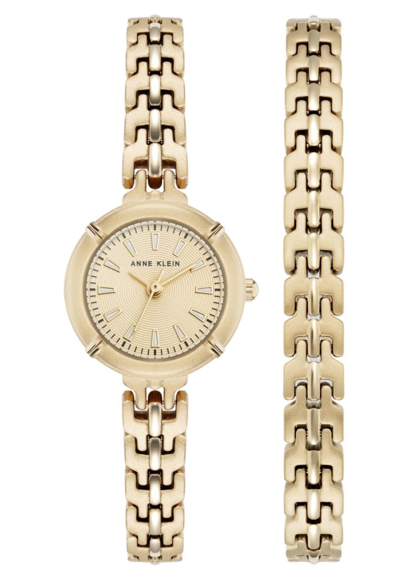 Anne Klein Womens Modern Easy To Read Dial Gold-Tone Metal Alloy Bracelet Watch Set, 22mm
