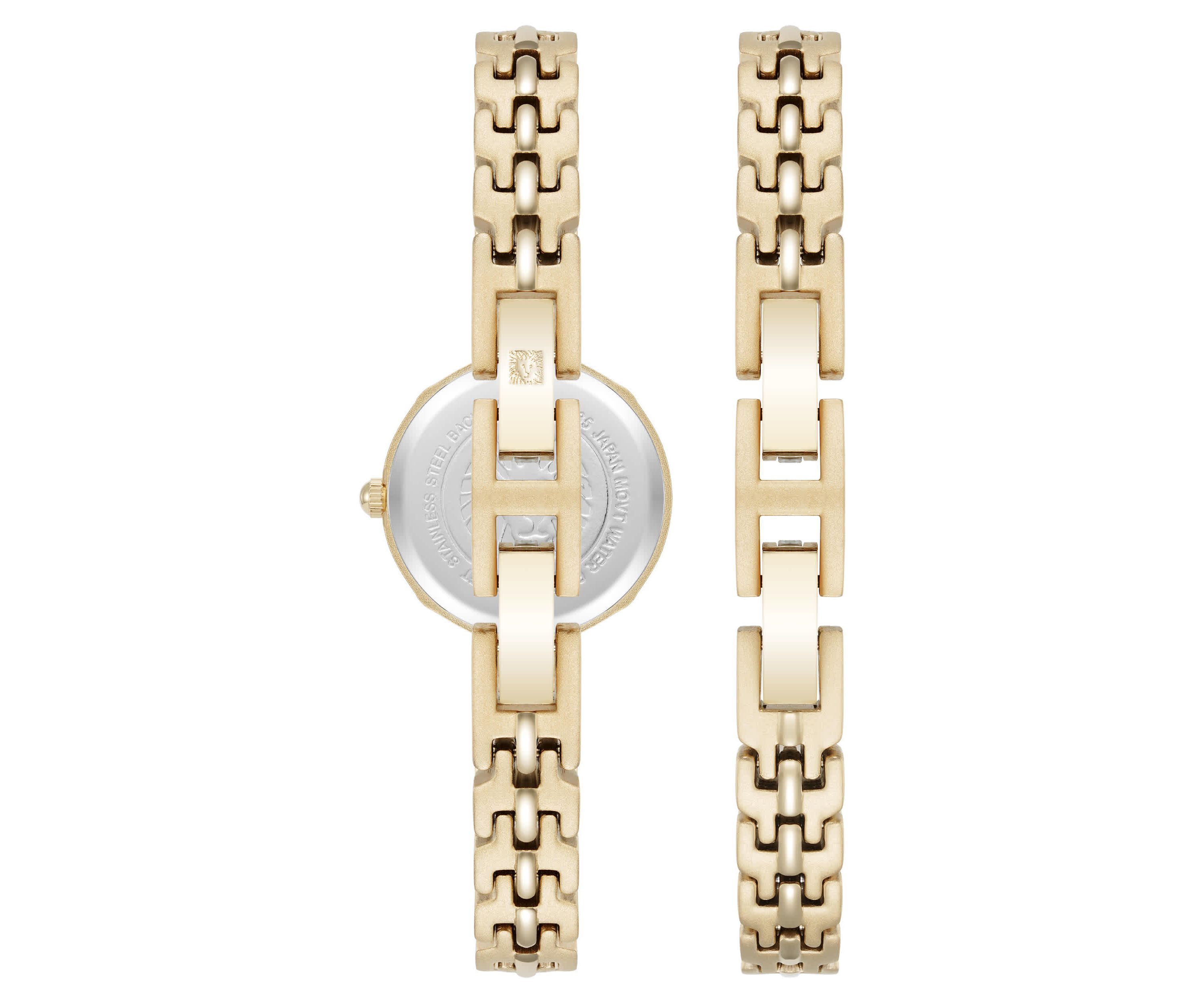 Anne Klein Womens Modern Easy To Read Dial Gold-Tone Metal Alloy Bracelet Watch Set, 22mm
