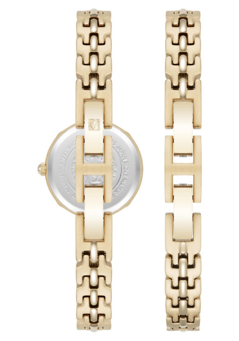 Anne Klein Womens Modern Easy To Read Dial Gold-Tone Metal Alloy Bracelet Watch Set, 22mm