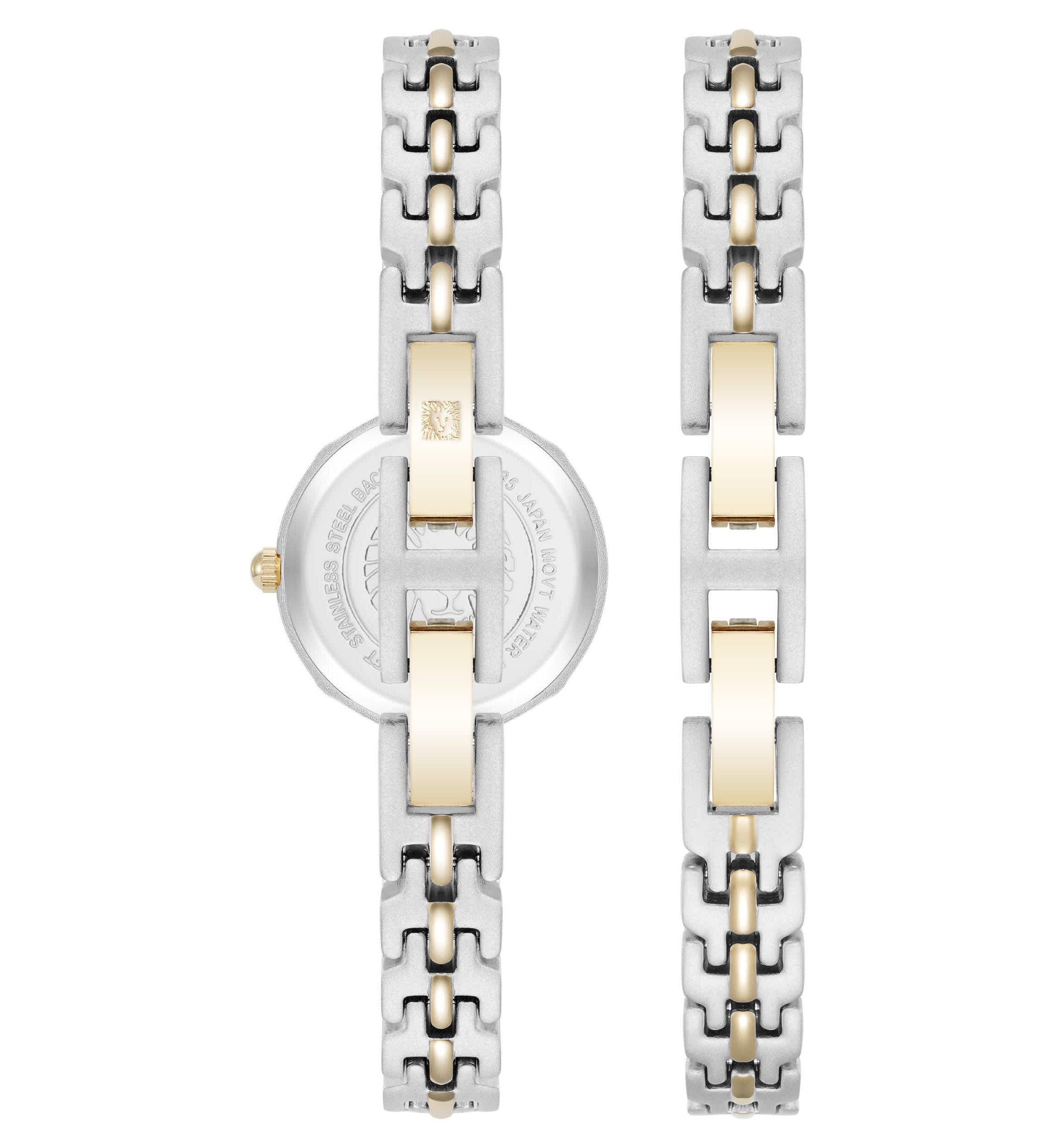 Anne Klein Womens Modern Easy To Read Dial Two-Tone Metal Alloy Bracelet Watch Set, 22mm