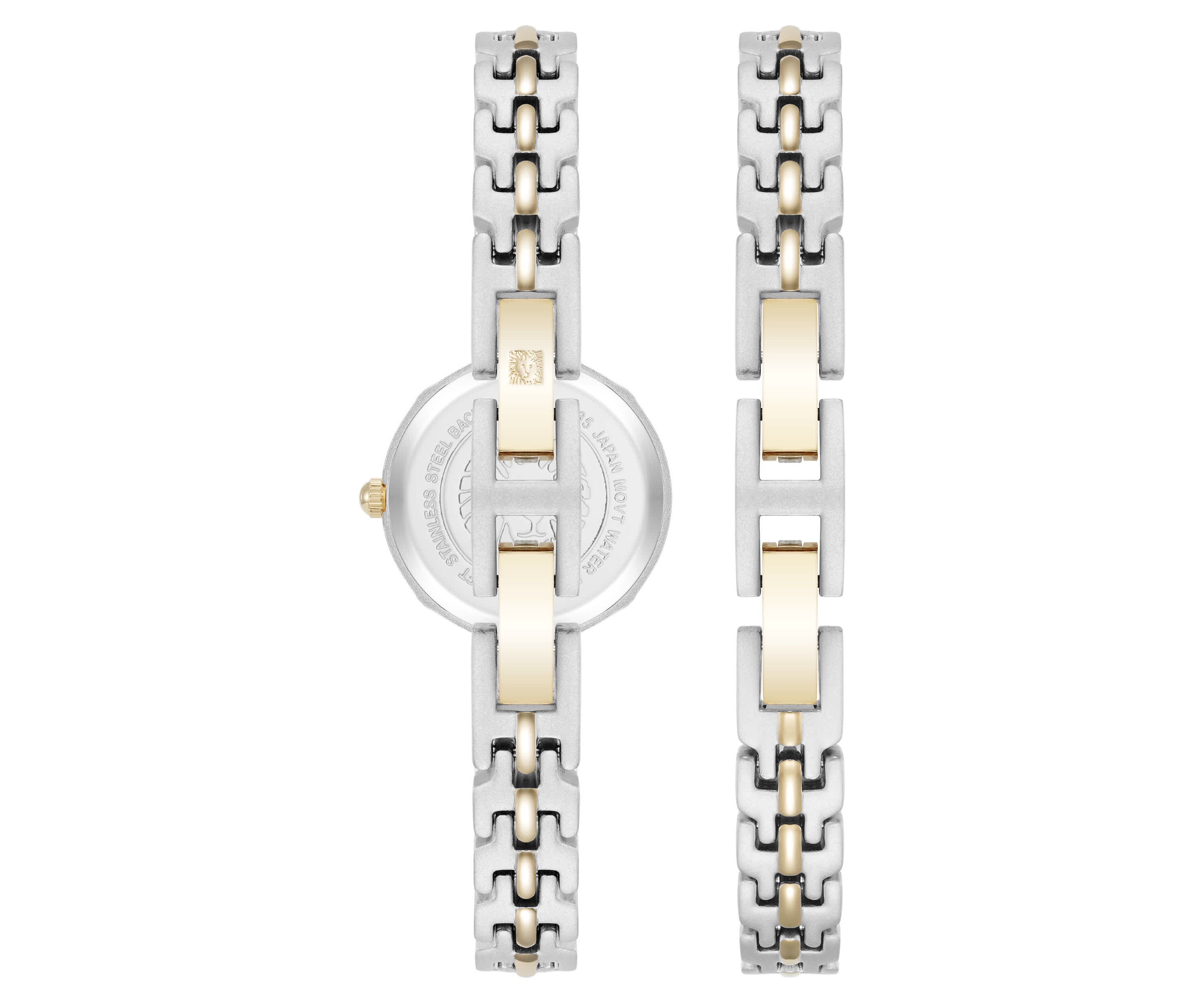 Anne Klein Womens Modern Easy To Read Dial Two-Tone Metal Alloy Bracelet Watch Set, 22mm