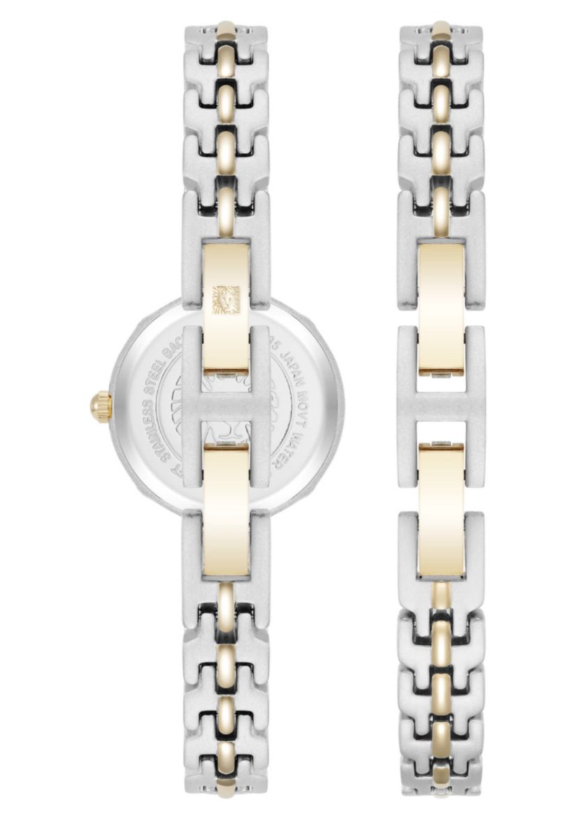 Anne Klein Womens Modern Easy To Read Dial Two-Tone Metal Alloy Bracelet Watch Set, 22mm