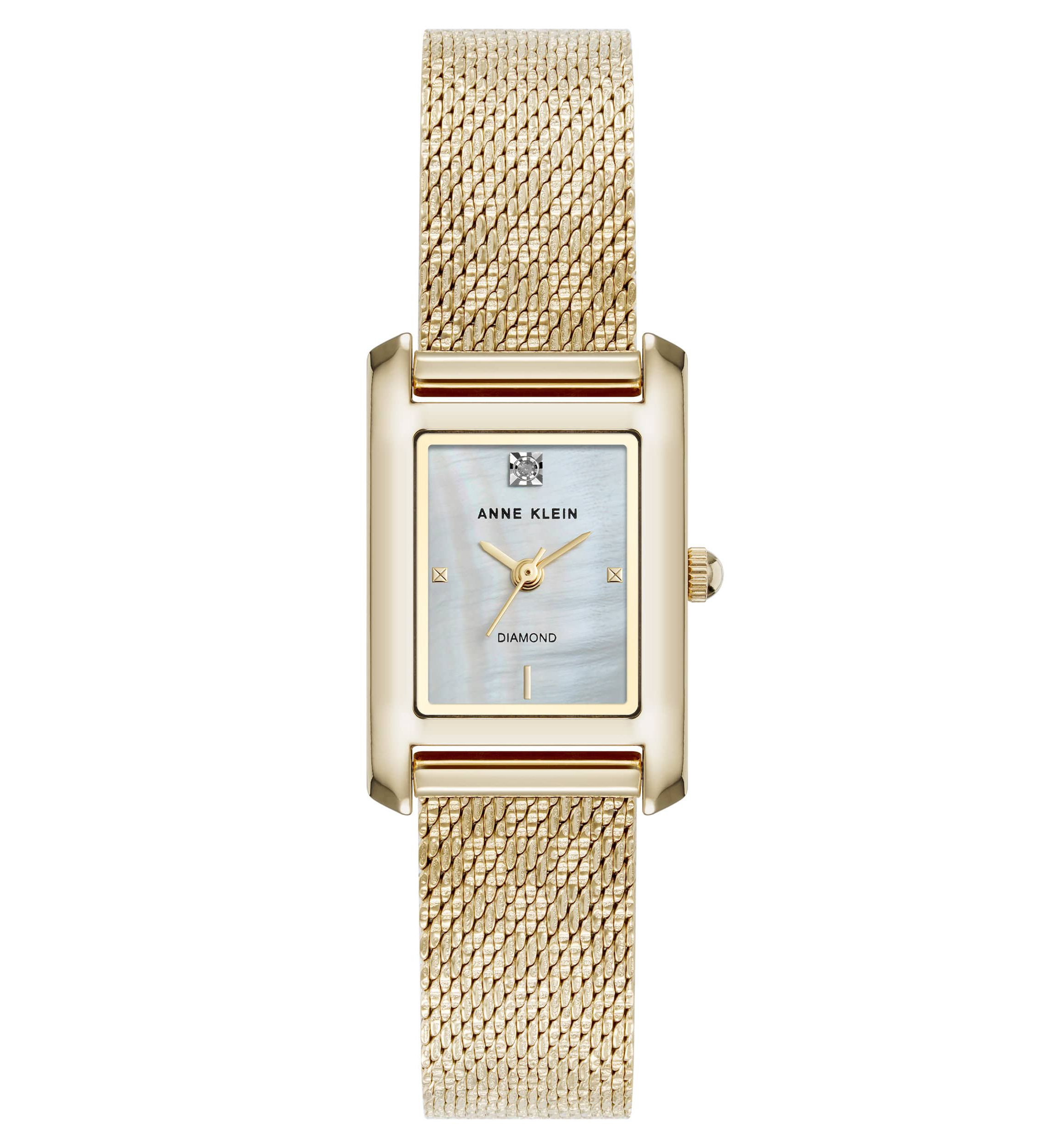 Anne Klein Womens Quartz Petite Diamond Dial Gold-Tone Stainless Steel Mesh Watch, 20mm