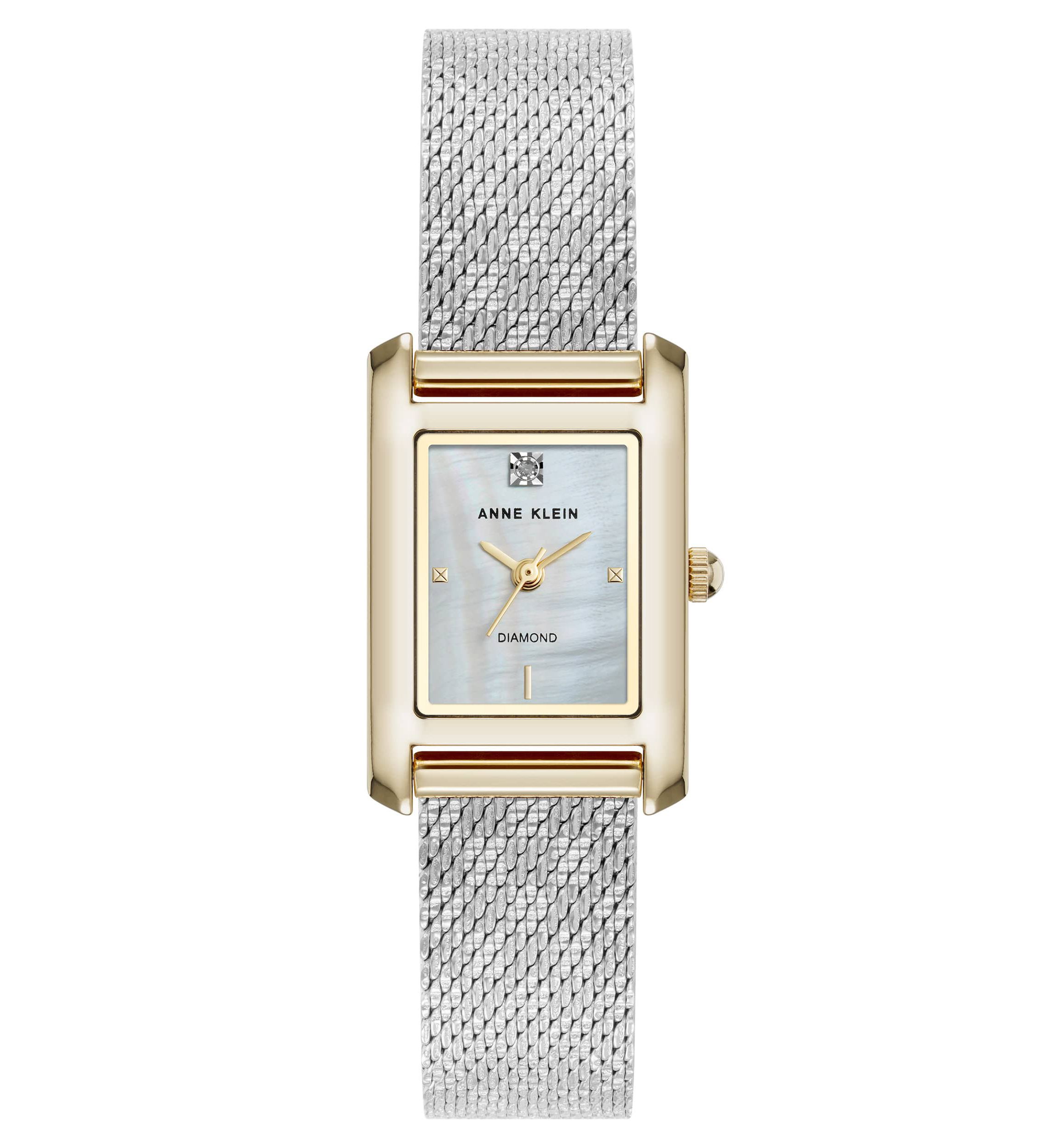 Anne Klein Womens Quartz Petite Diamond Dial Two-Tone Stainless Steel Mesh Watch, 20mm