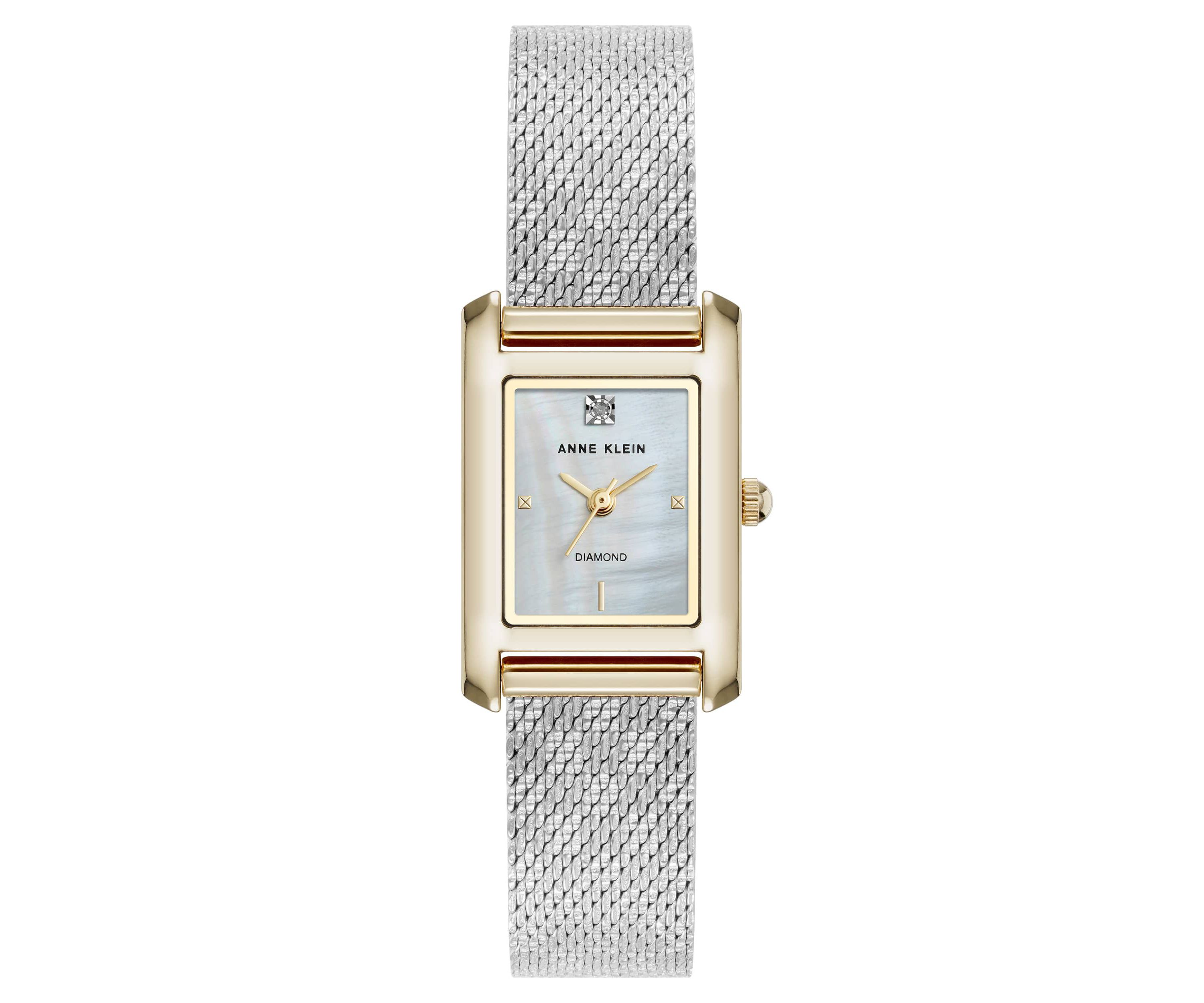 Anne Klein Womens Quartz Petite Diamond Dial Two-Tone Stainless Steel Mesh Watch, 20mm