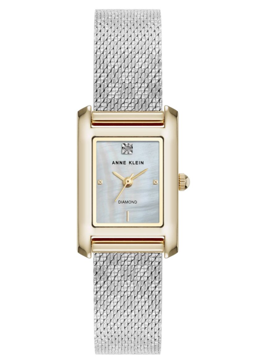 Anne Klein Womens Quartz Petite Diamond Dial Two-Tone Stainless Steel Mesh Watch, 20mm
