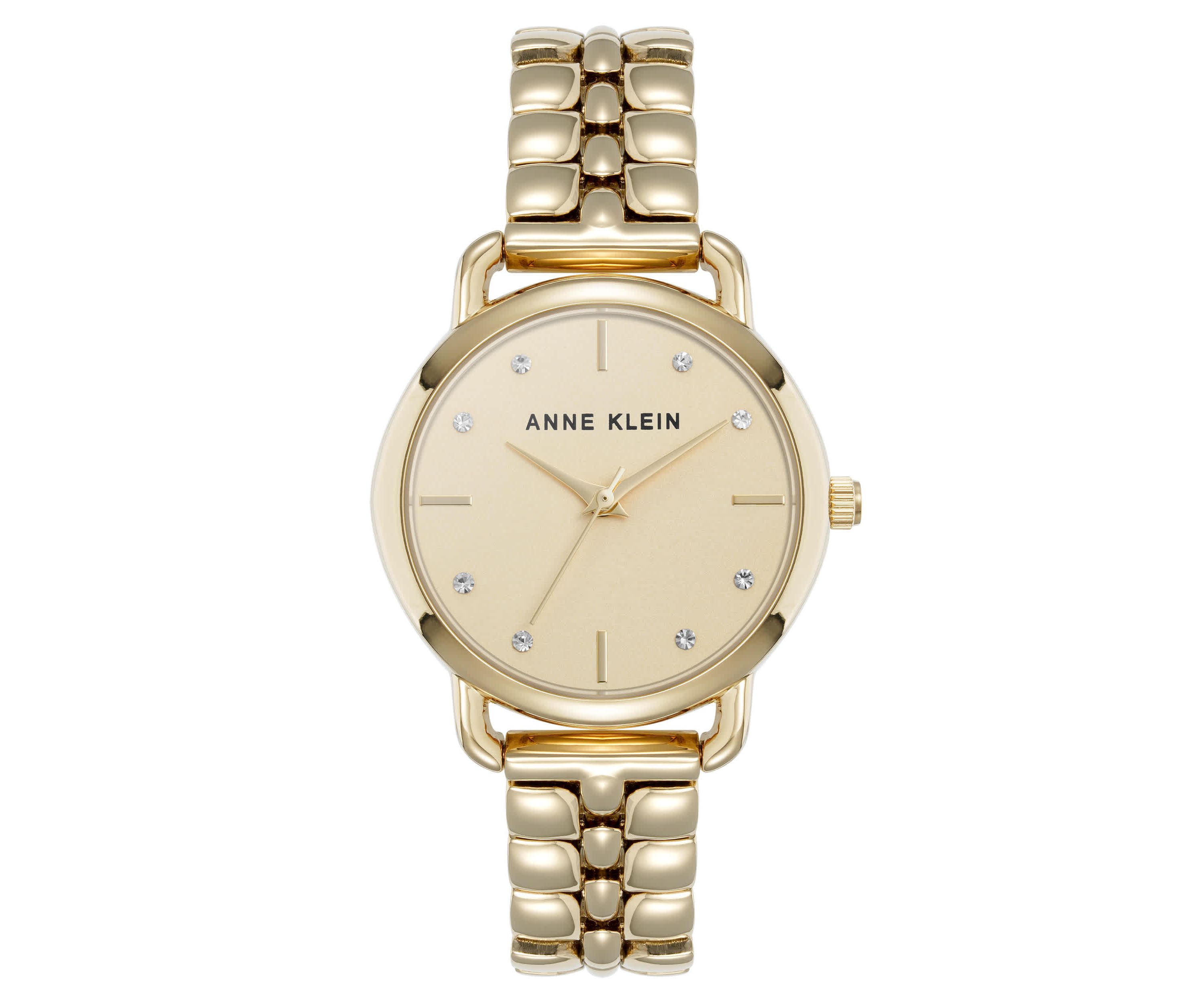 Anne Klein Womens Quartz Signature Gold-Tone Metal Alloy Round Crystal Dial Watch, 30mm