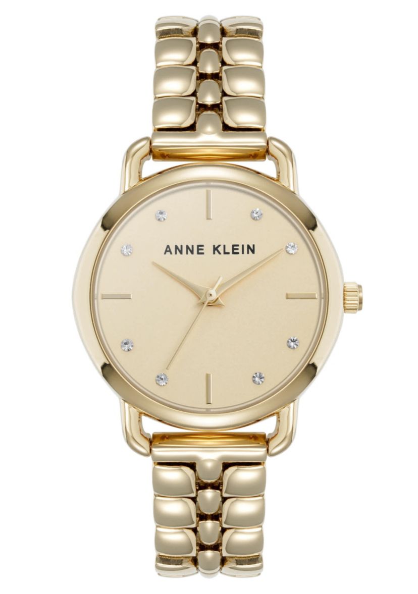 Anne Klein Womens Quartz Signature Gold-Tone Metal Alloy Round Crystal Dial Watch, 30mm