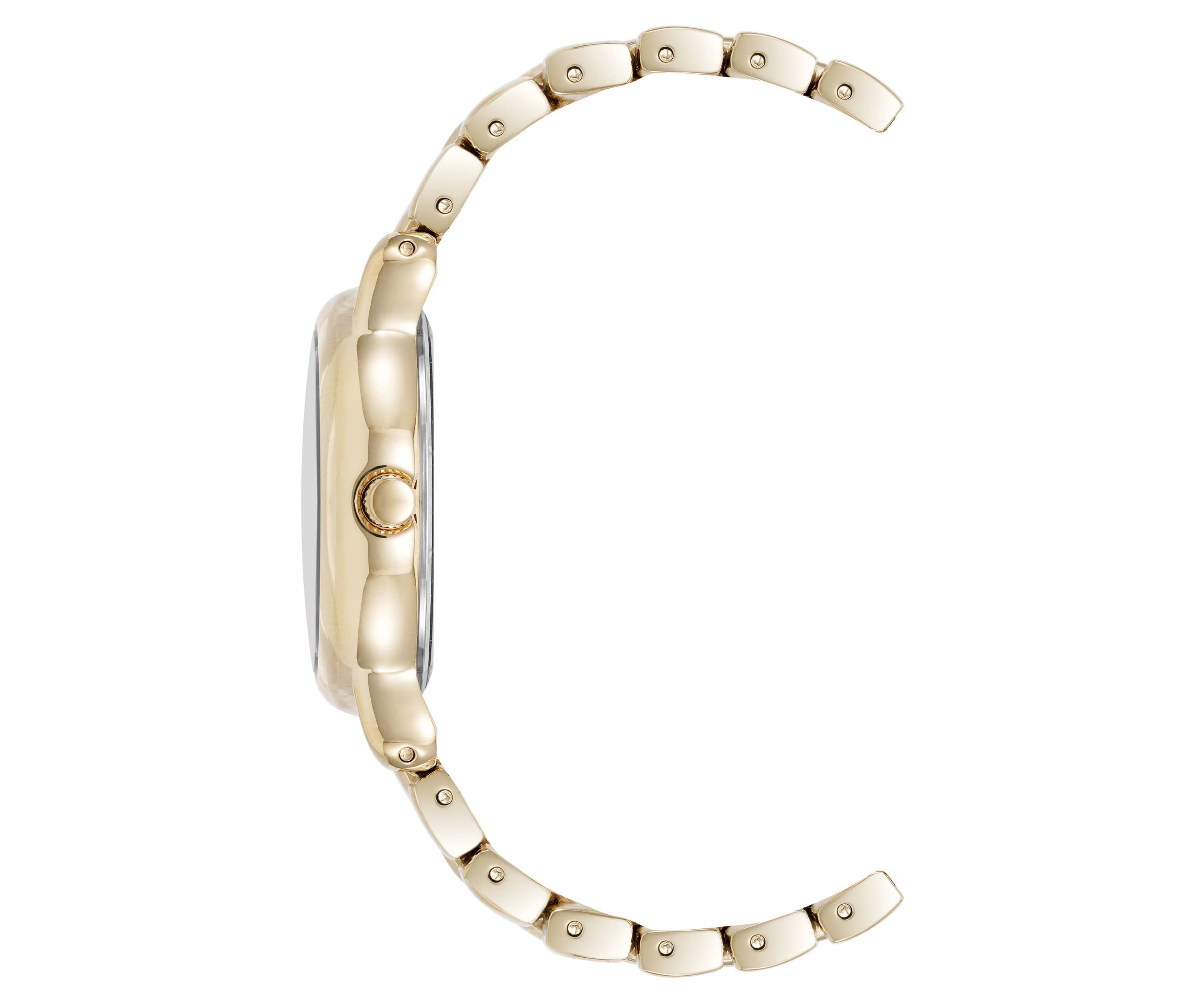 Anne Klein Womens Quartz Signature Gold-Tone Metal Alloy Round Crystal Dial Watch, 30mm