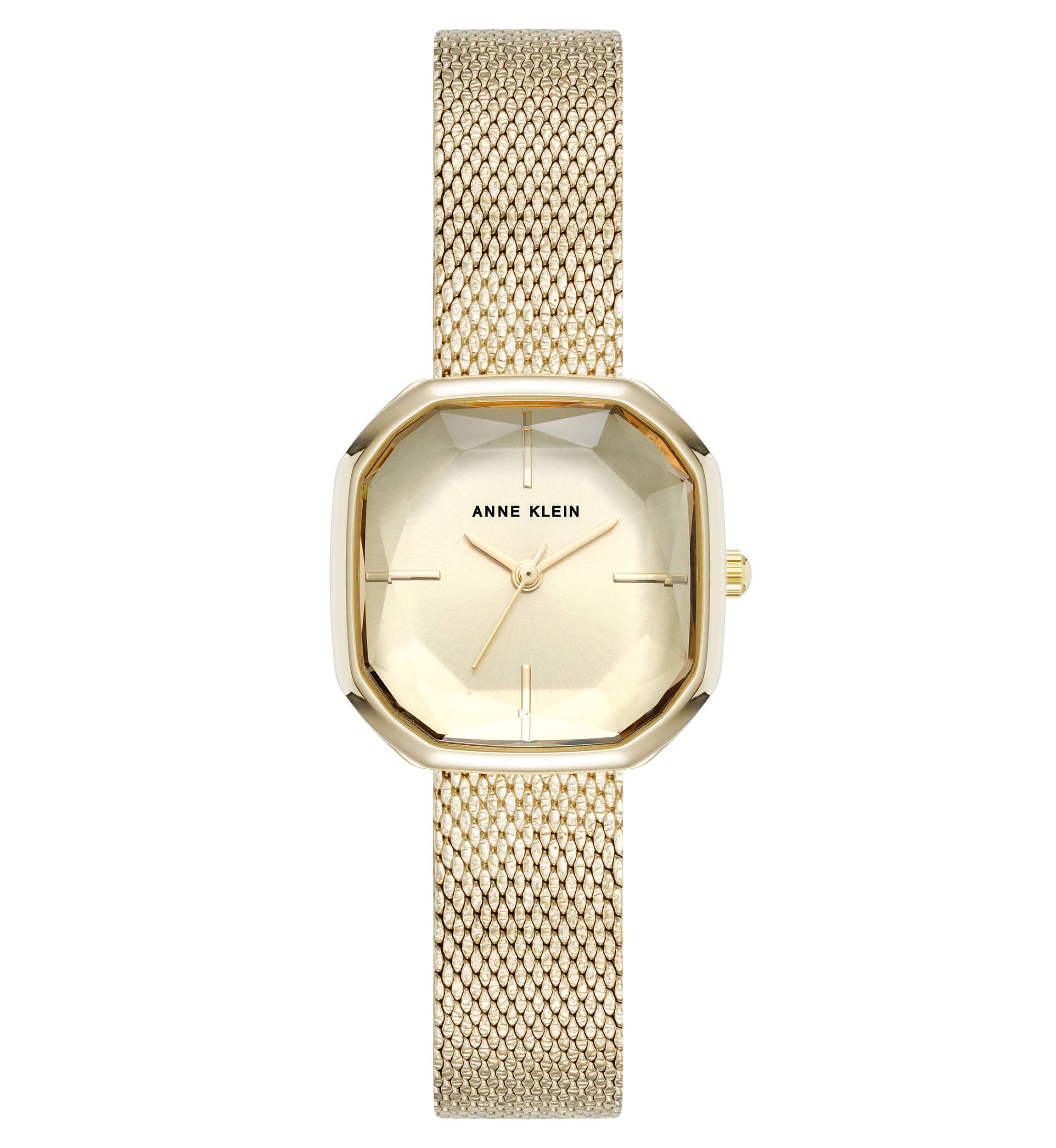 Anne Klein Womens Quartz Estate Octagonal Gold-Tone Stainless Steel Mesh Bracelet Watch, 24mm