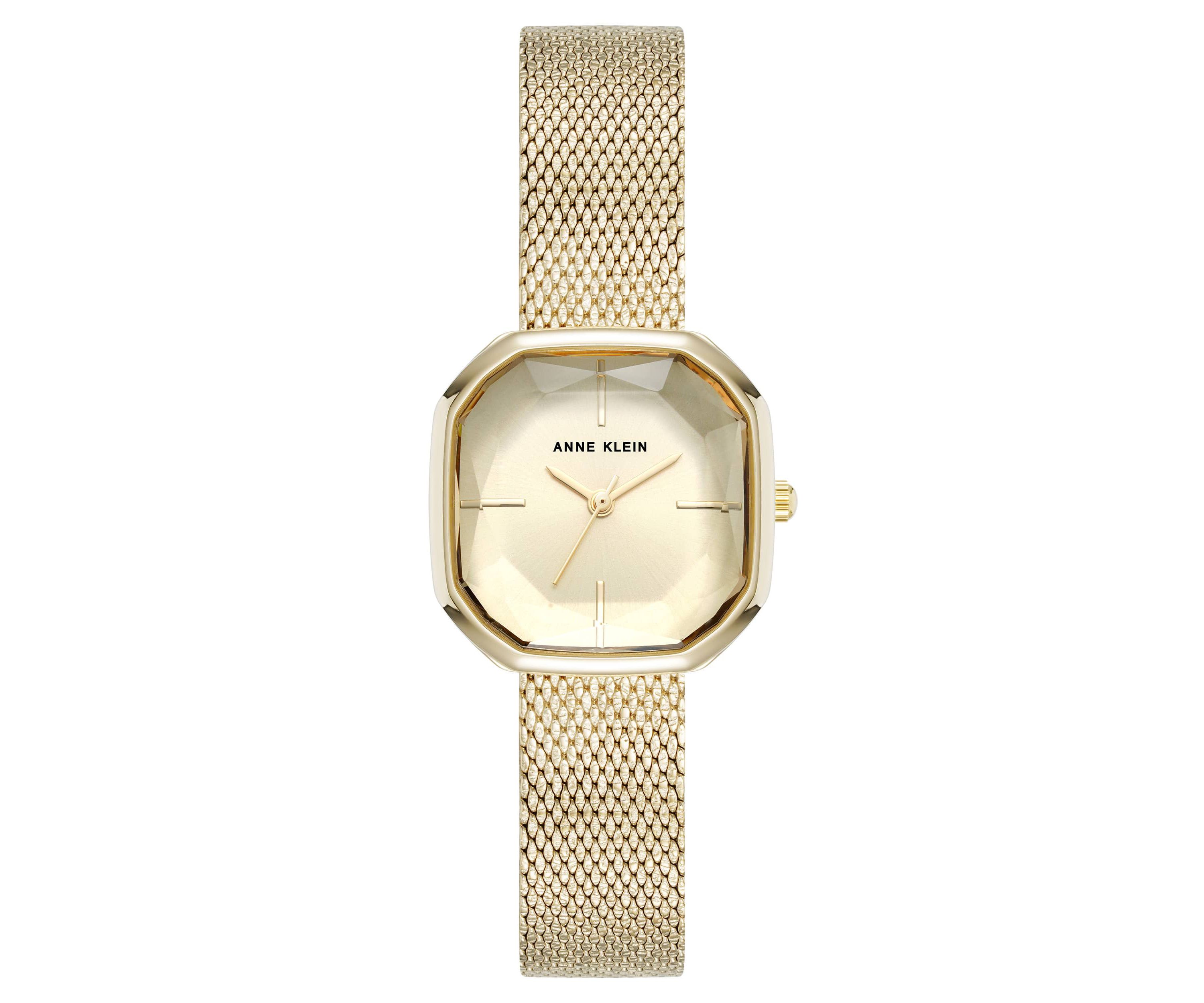 Anne Klein Womens Quartz Estate Octagonal Gold-Tone Stainless Steel Mesh Bracelet Watch, 24mm