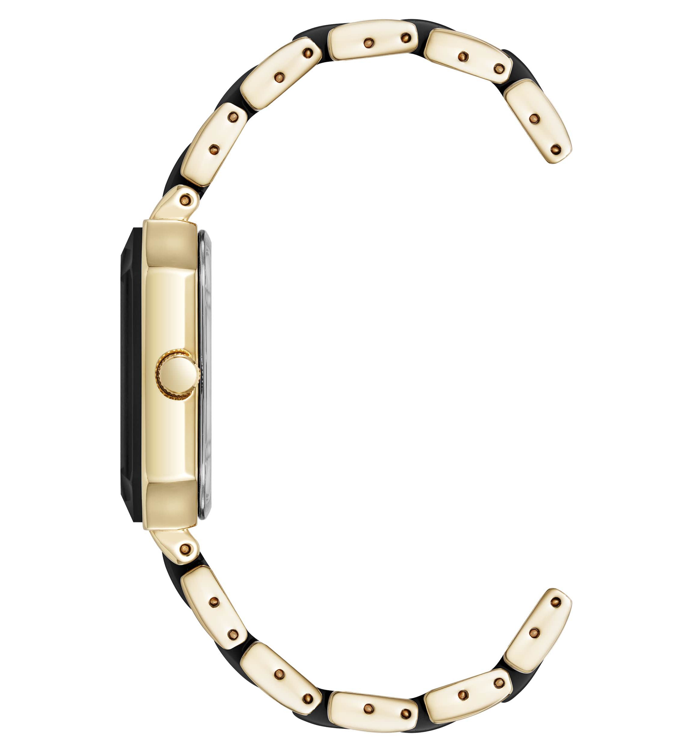 Anne Klein Womens Octagonal Gold-Tone Metal Alloy and Black Ceramic Bracelet Watch, 24mm