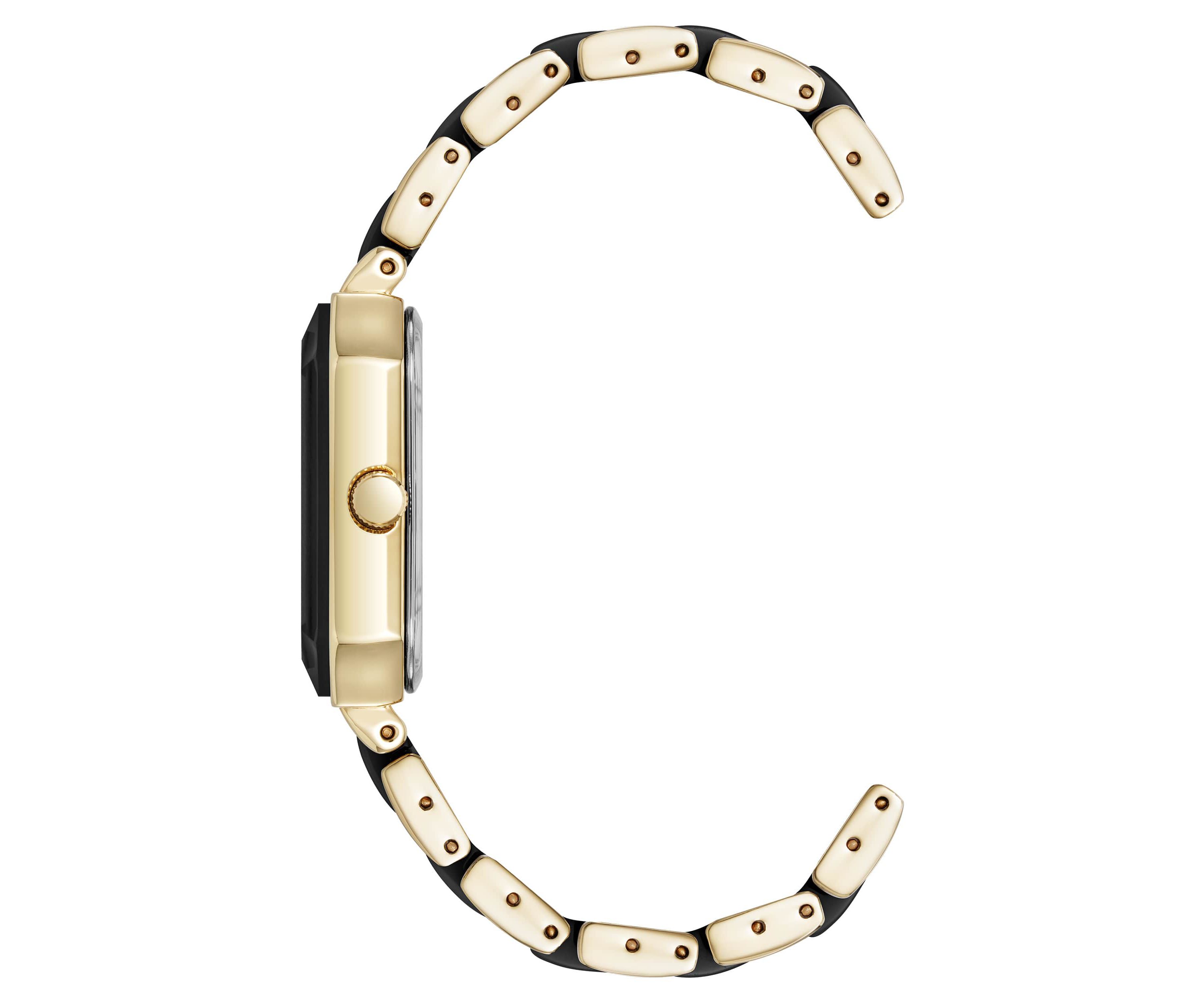 Anne Klein Womens Octagonal Gold-Tone Metal Alloy and Black Ceramic Bracelet Watch, 24mm