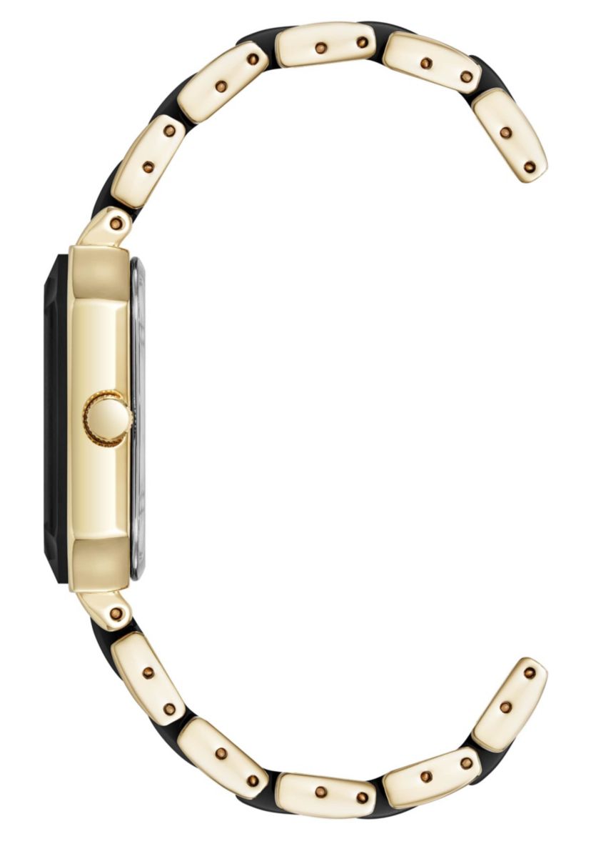Anne Klein Womens Octagonal Gold-Tone Metal Alloy and Black Ceramic Bracelet Watch, 24mm