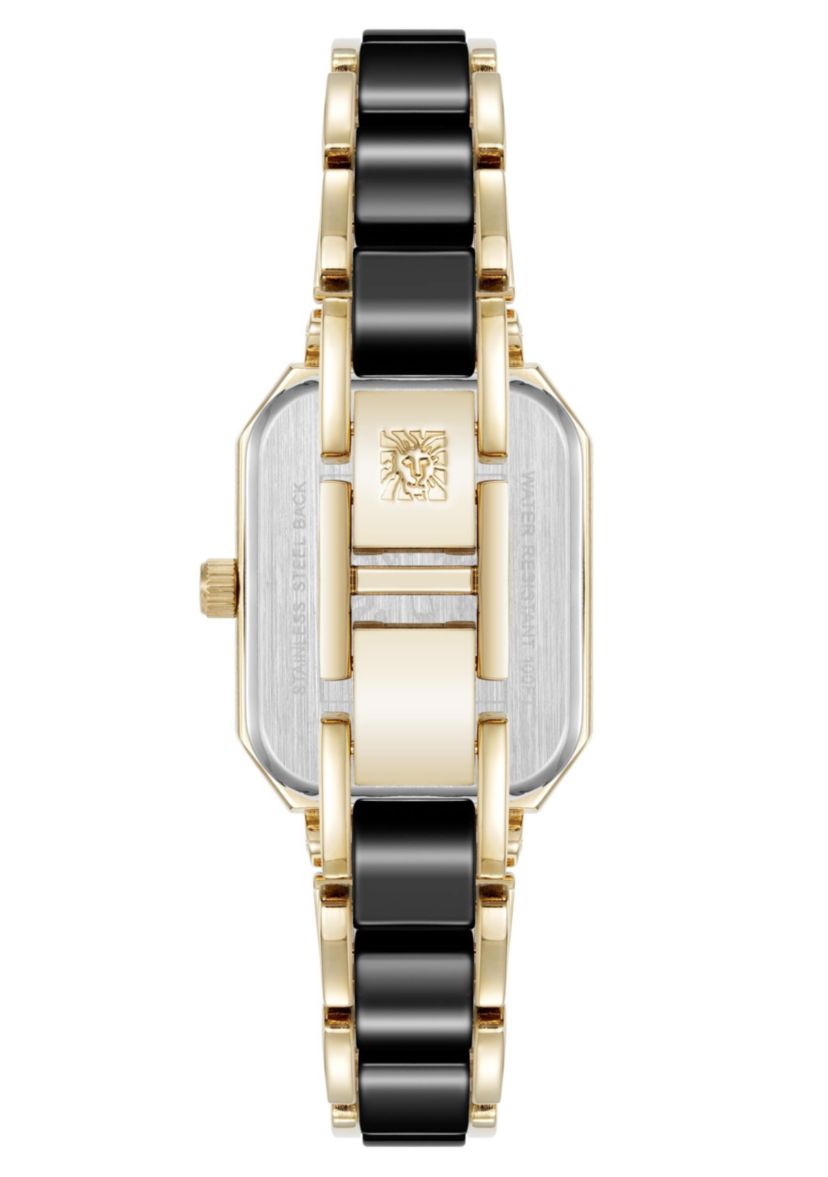 Anne Klein Womens Octagonal Gold-Tone Metal Alloy and Black Ceramic Bracelet Watch, 24mm