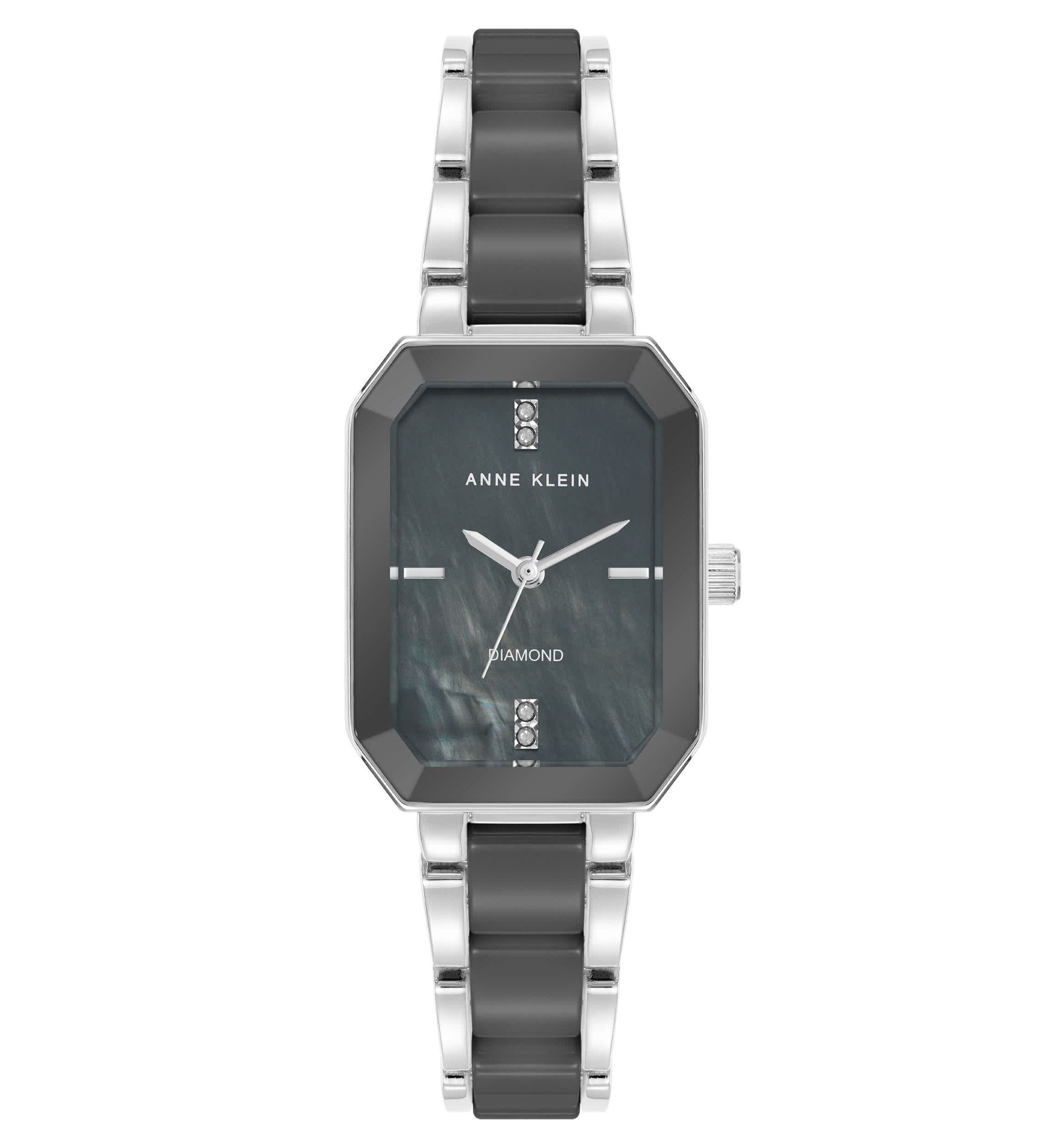 Anne Klein Womens Octagonal Silver-Tone Metal Alloy and Gray Ceramic Bracelet Watch, 24mm