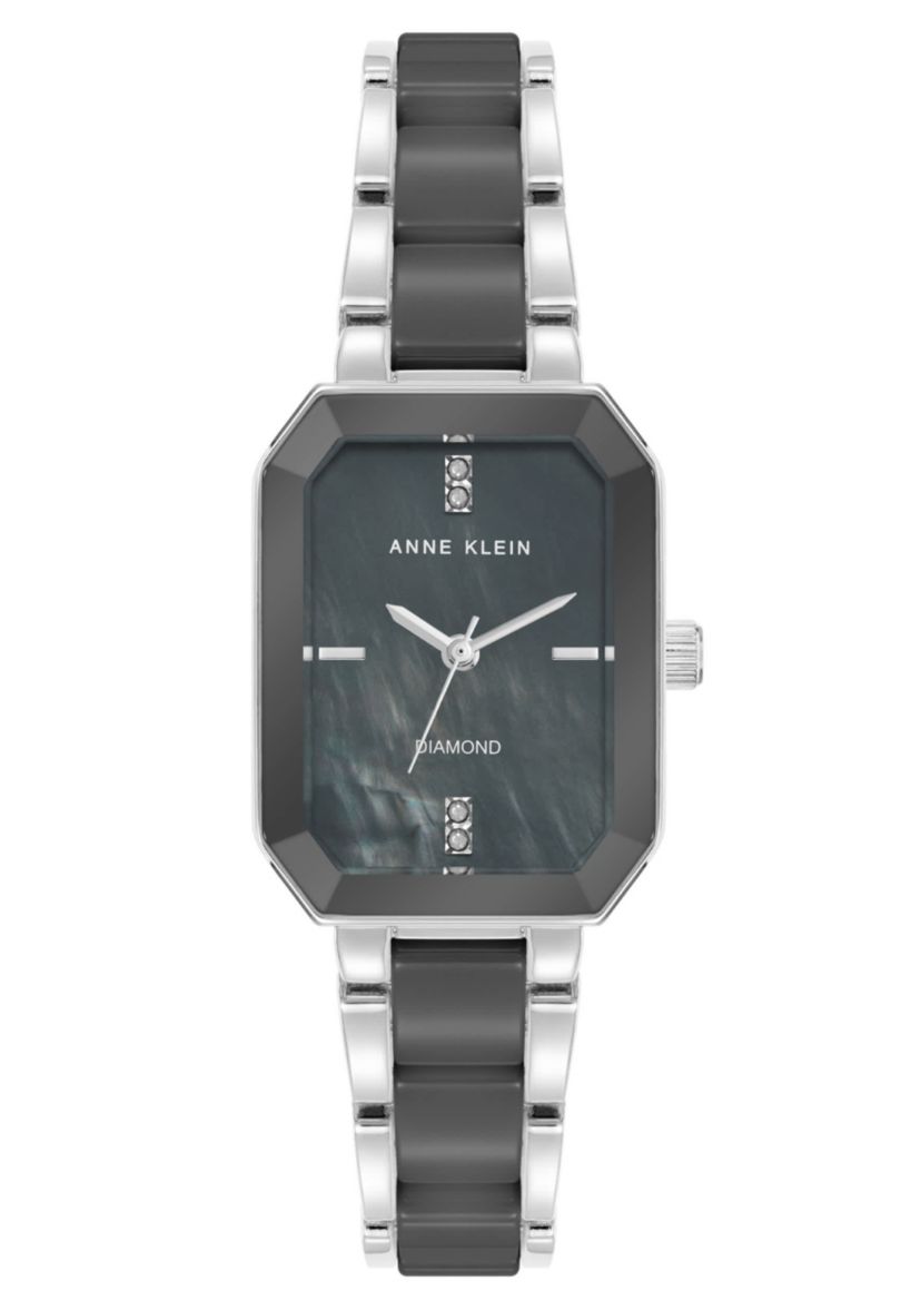Anne Klein Womens Octagonal Silver-Tone Metal Alloy and Gray Ceramic Bracelet Watch, 24mm