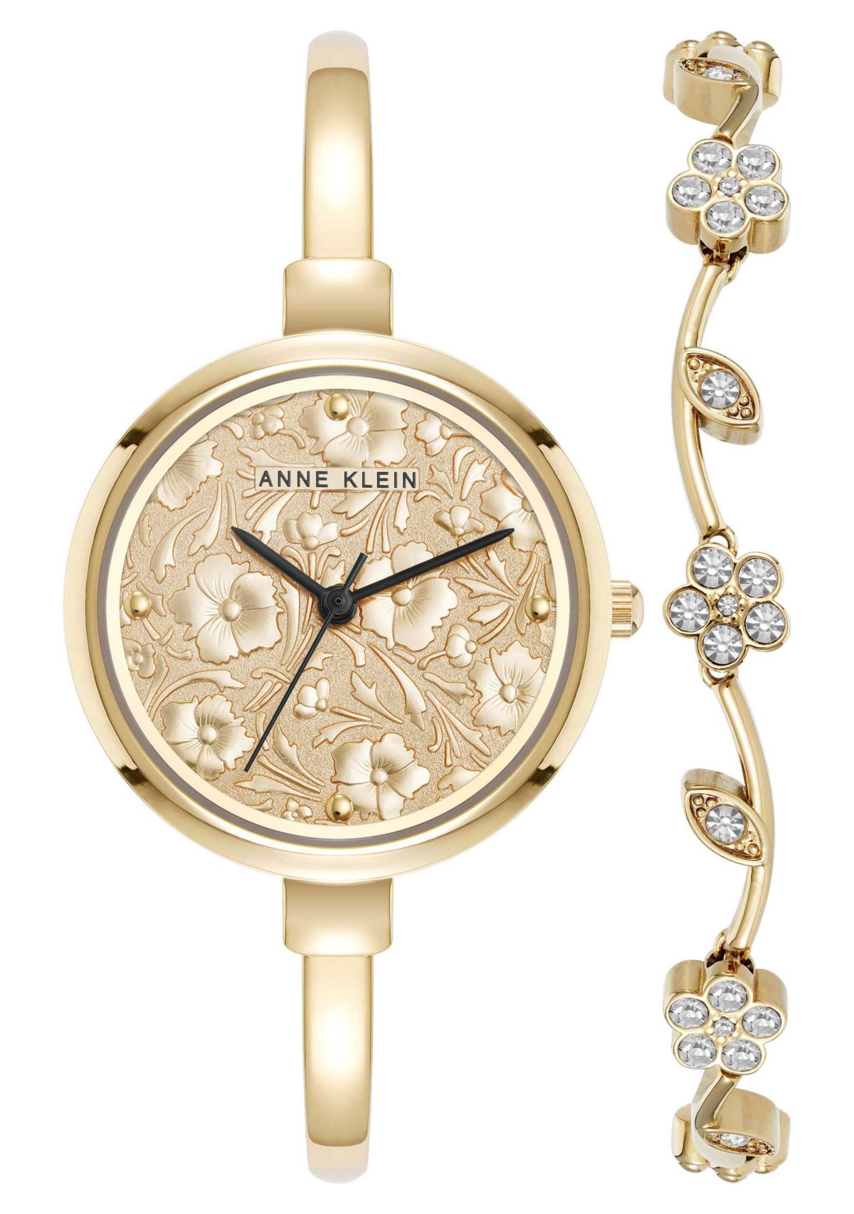 Anne Klein Womens Floral Dial Gold-Tone Metal Alloy Bangle Watch Set, 32mm
