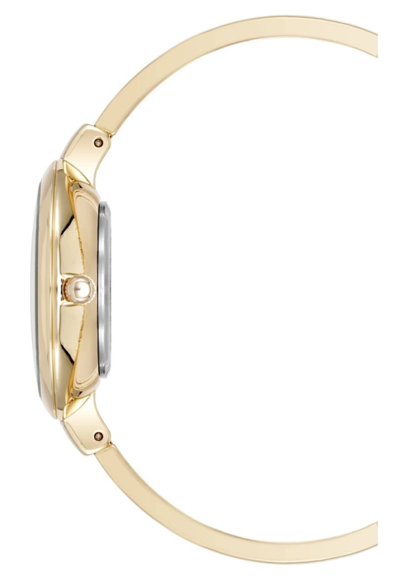 Anne Klein Womens Floral Dial Gold-Tone Metal Alloy Bangle Watch Set, 32mm