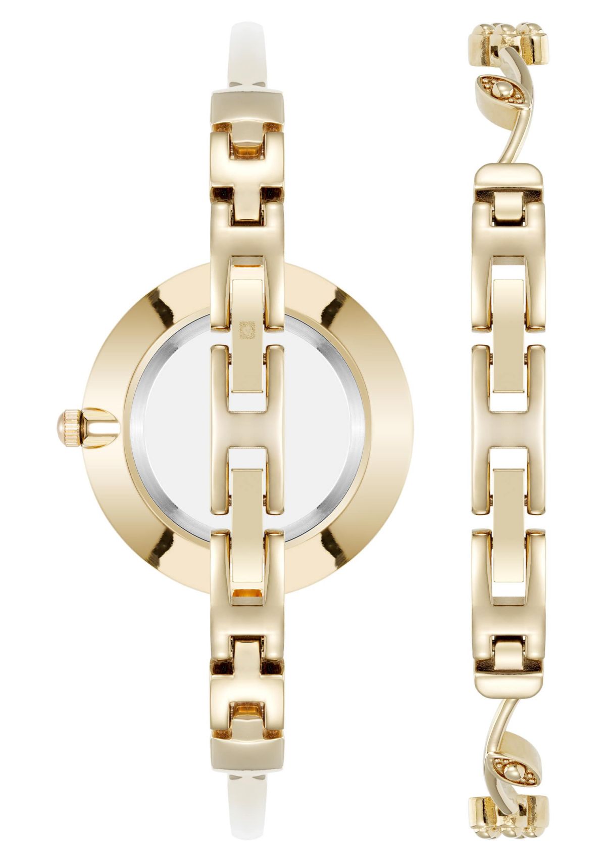Anne Klein Womens Floral Dial Gold-Tone Metal Alloy Bangle Watch Set, 32mm