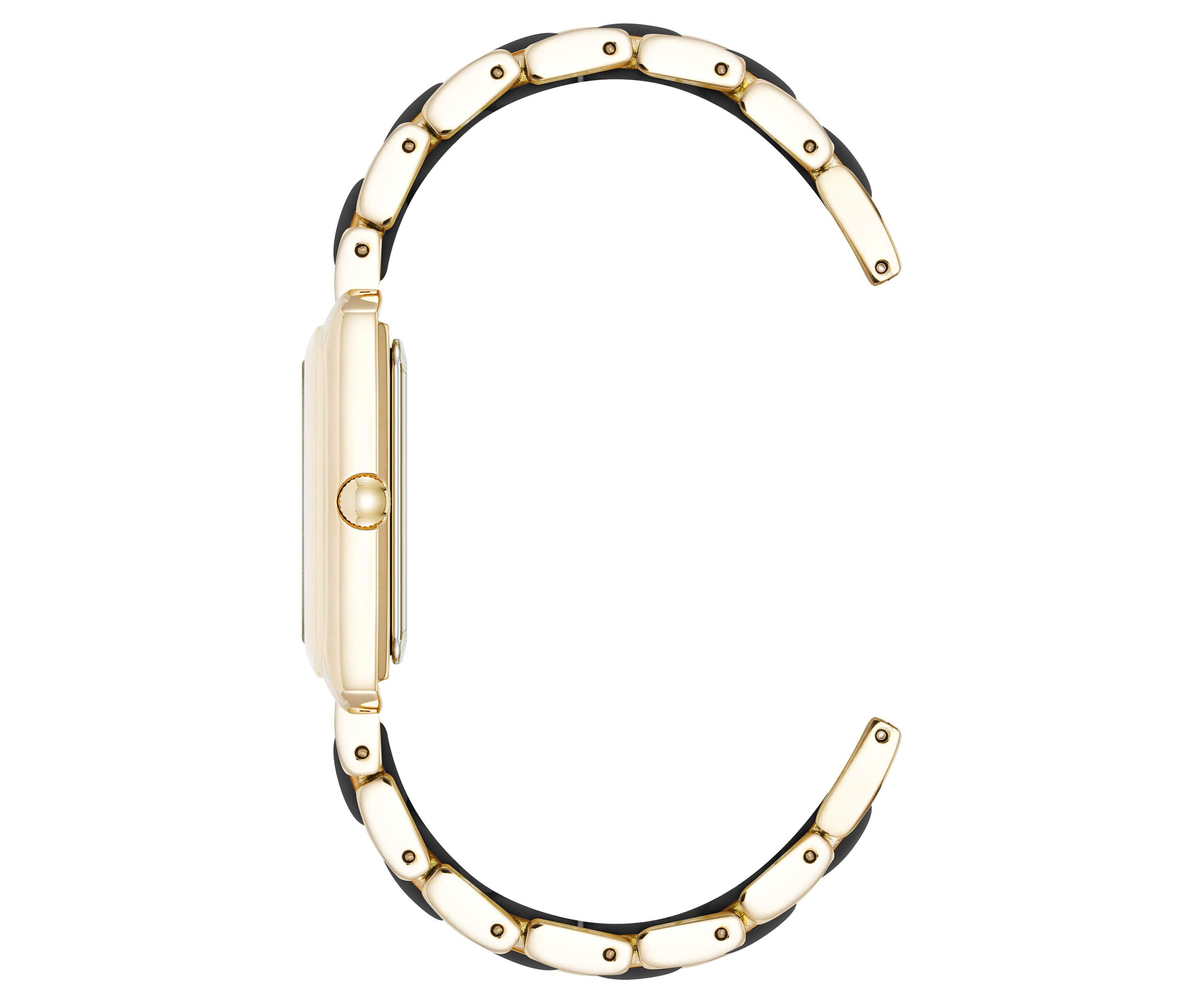 Anne Klein Womens Rectangular Black Silicone and Gold-Tone Metal Alloy Bracelet Watch, 26mm