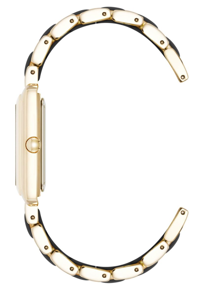 Anne Klein Womens Rectangular Black Silicone and Gold-Tone Metal Alloy Bracelet Watch, 26mm