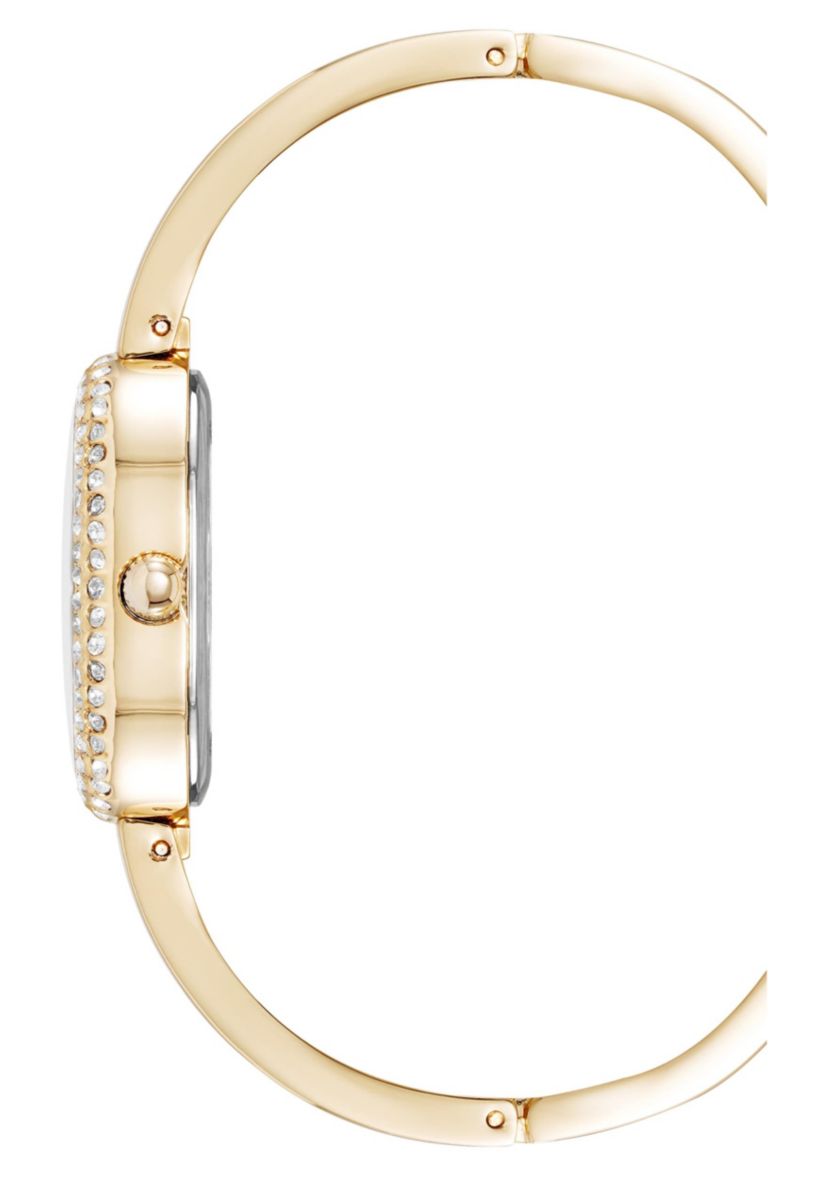 Anne Klein Womens Estate Oval Gold-Tone Metal Alloy Crystal Accented Bangle Watch Set, 26mm