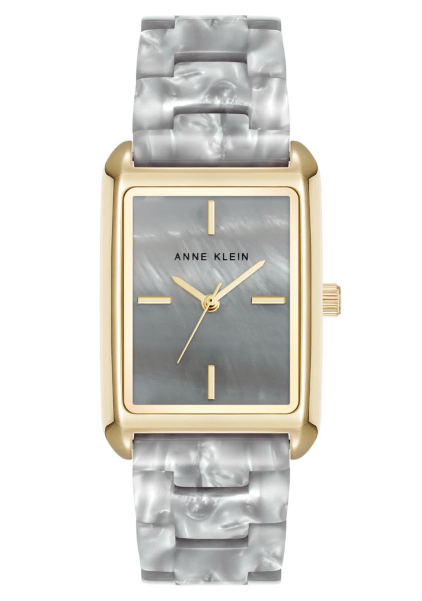 Anne Klein Womens Quartz Delicate Rectangular Gray Acetate Bracelet Watch, 26mm
