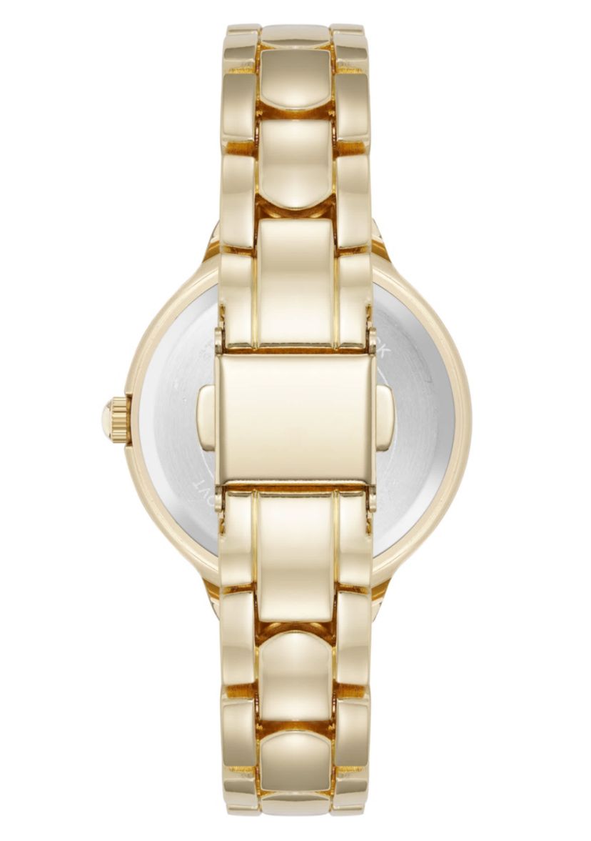 Anne Klein Womens Quartz Delicate Crystal Accented Black Dial Gold-Tone Alloy Metal Watch, 28mm
