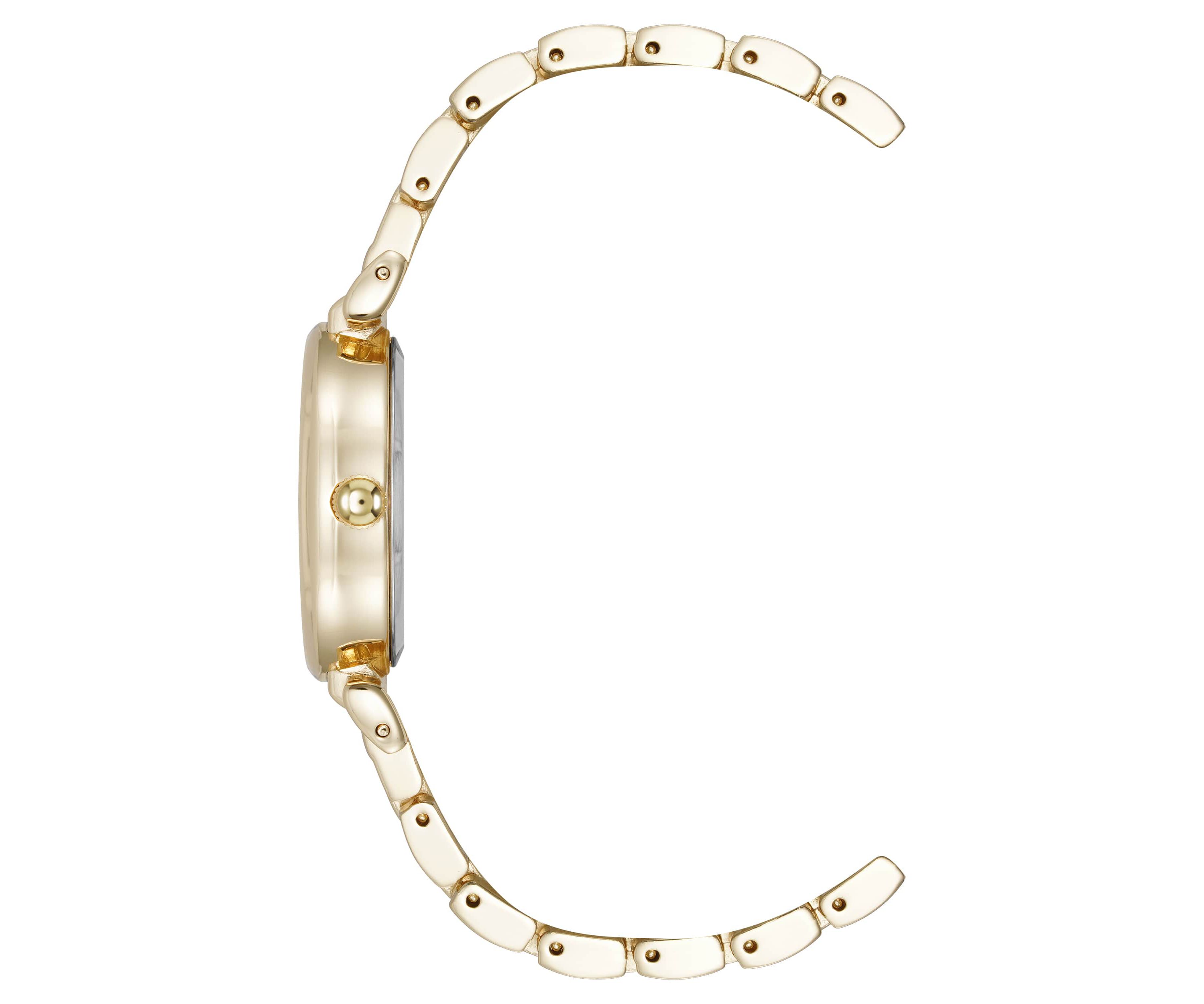 Anne Klein Womens Quartz Oval Roman Numeral Gold-Tone Metal Alloy and Champagne Dial Watch, 25mm