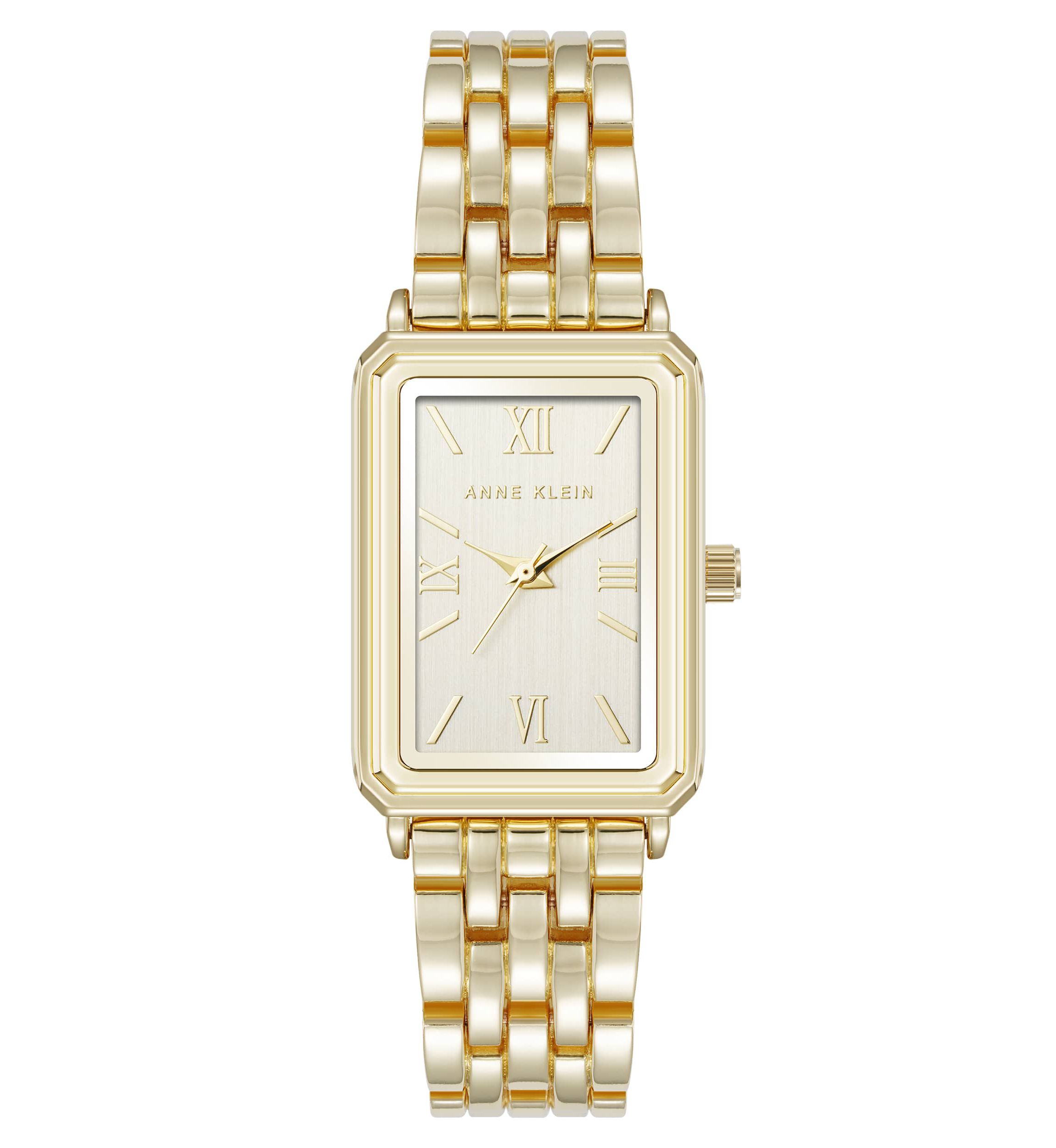 Anne Klein Womens Quartz Rectangular Estate Gold-Tone Metal Alloy and Champagne Dial Watch, 25mm