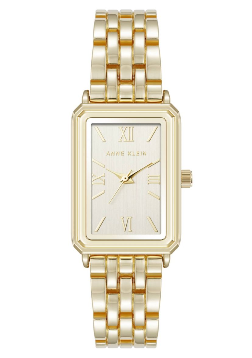 Anne Klein Womens Quartz Rectangular Estate Gold-Tone Metal Alloy and Champagne Dial Watch, 25mm